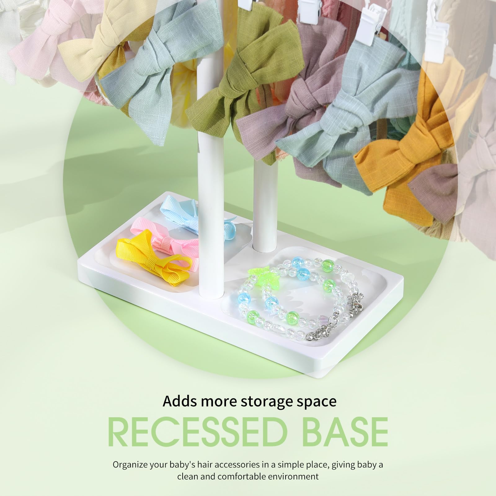 POVETIRE necklaces and bracelets storage area fits delicate jewelry alongside bows