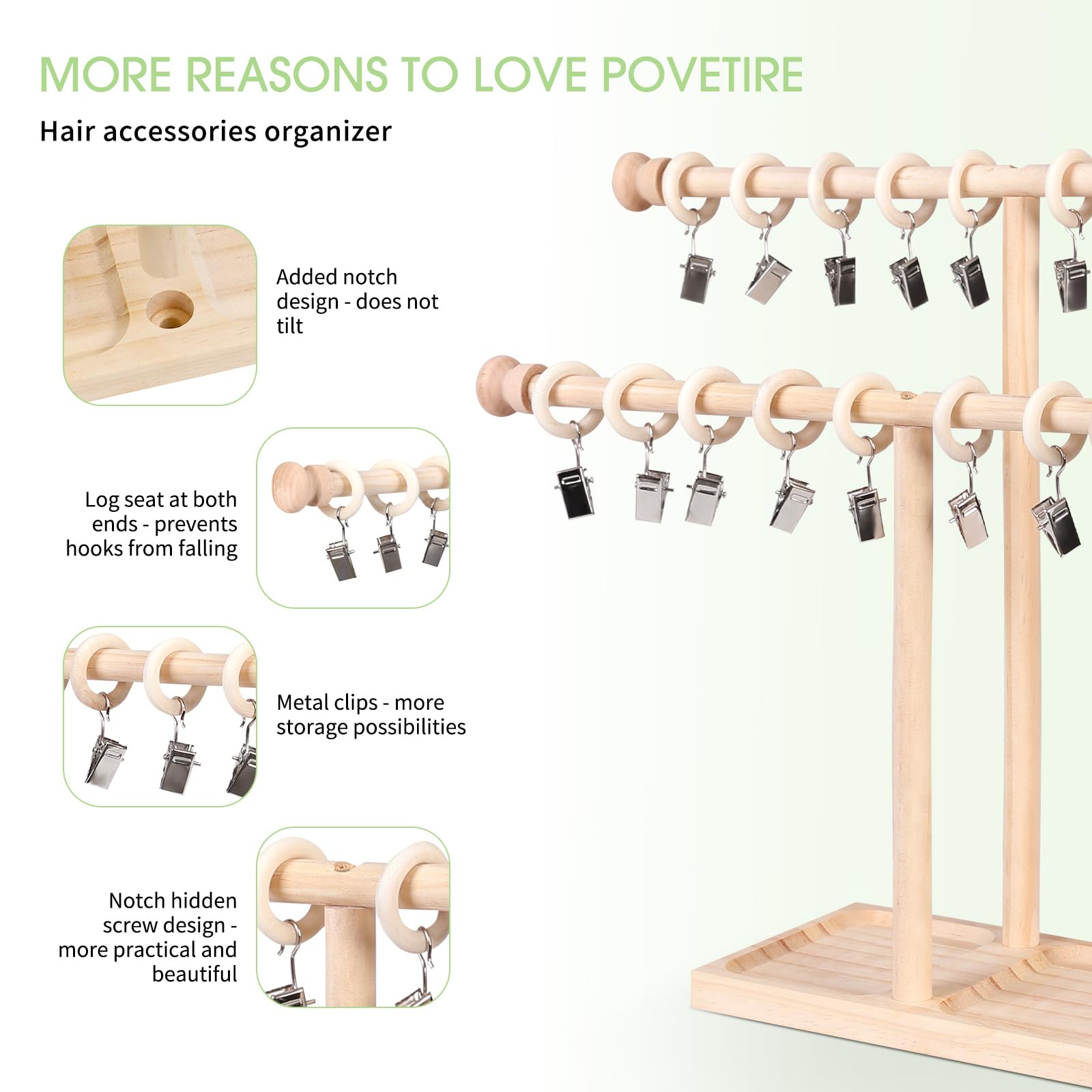 POVETIRE nursery decor wooden rack blends softly while organizing headbands