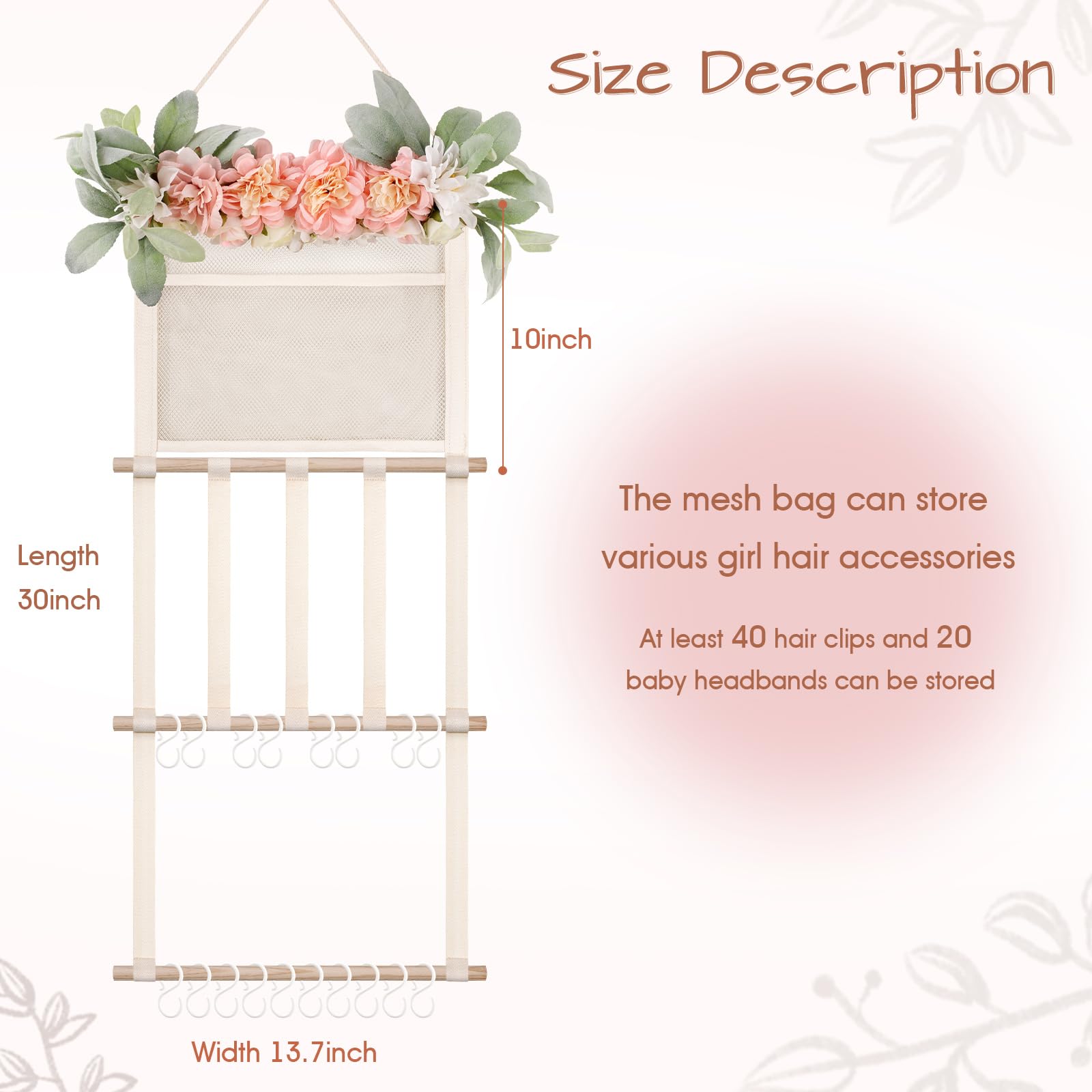 POVETIRE nursery wall decor with floral leaves adds charm while organizing bows