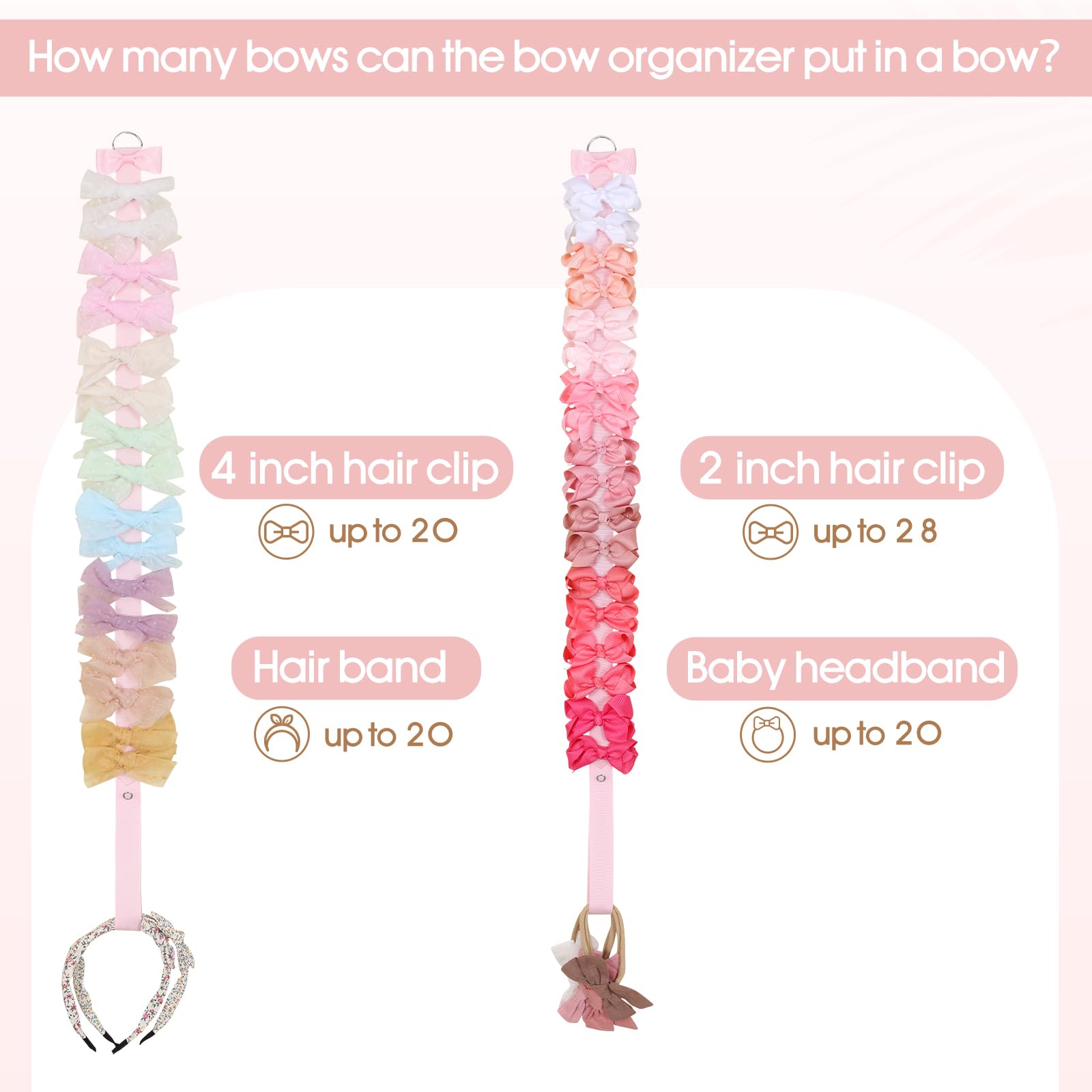 POVETIRE six-bow organizer showcases baby accessories in a tidy, visible setup.