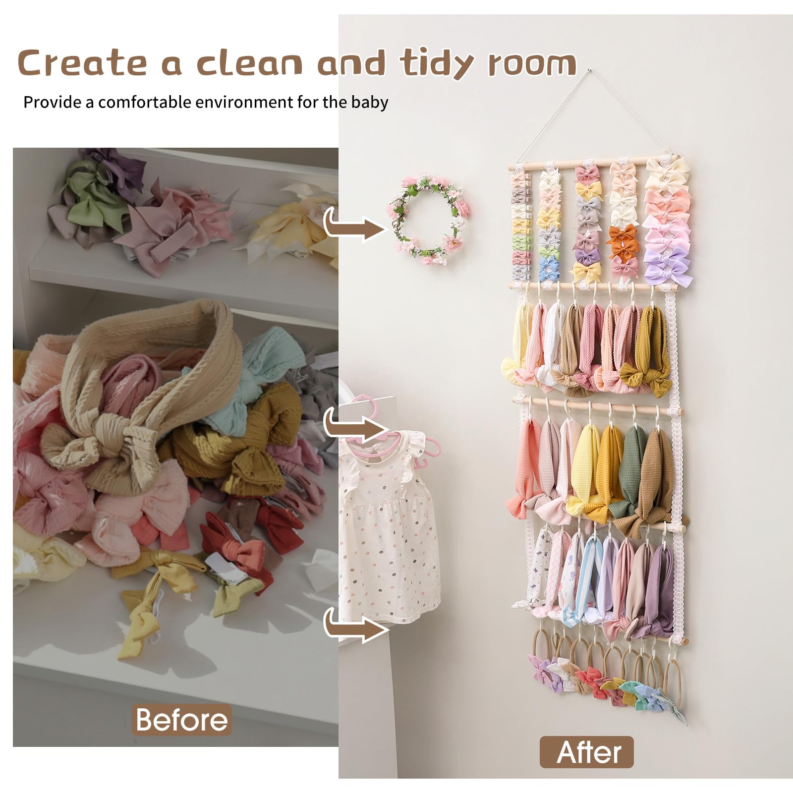 POVETIRE room decor organization idea with wall-mounted bow rack.