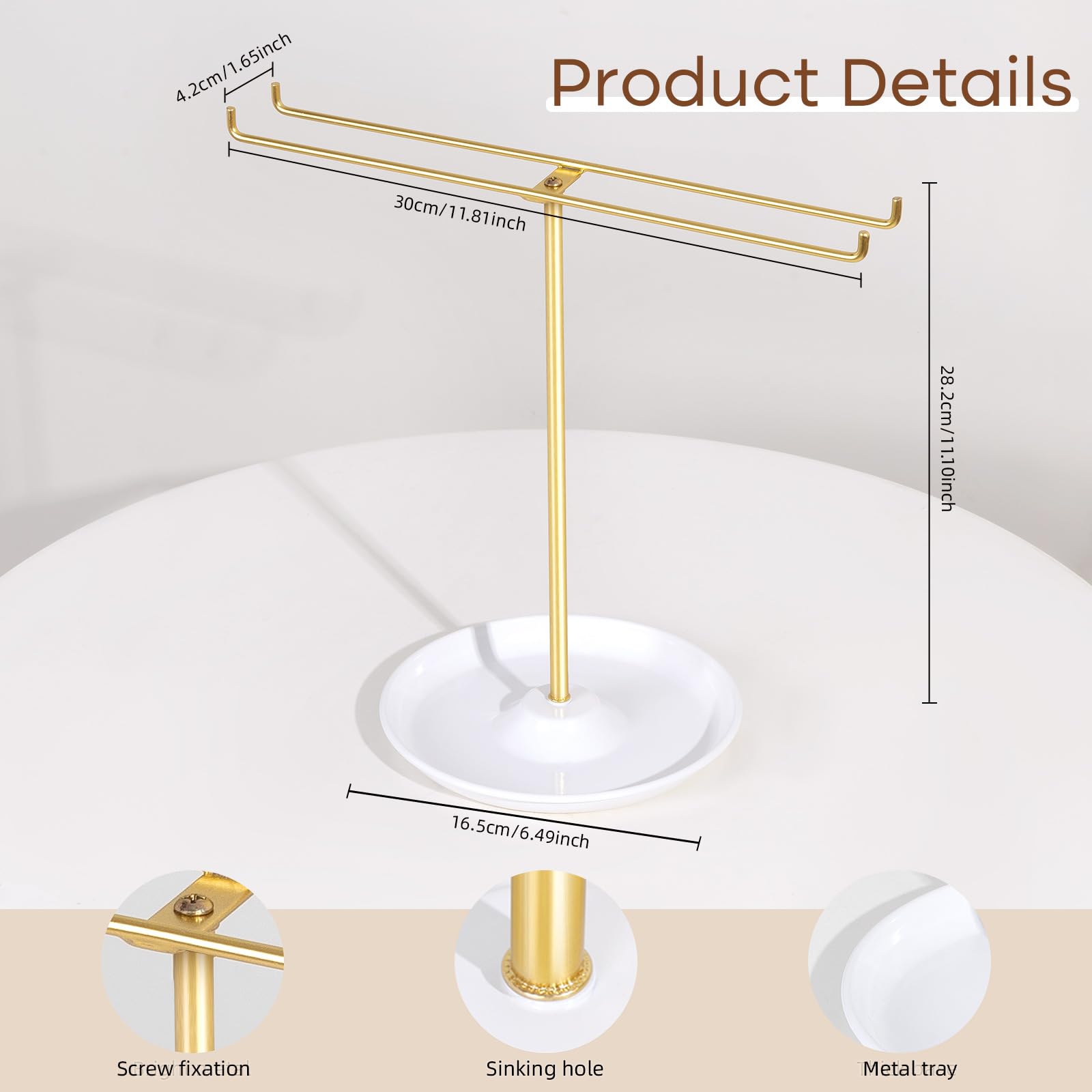 POVETIRE sturdy metal bracket ensures durable, rust-resistant accessory storage.
