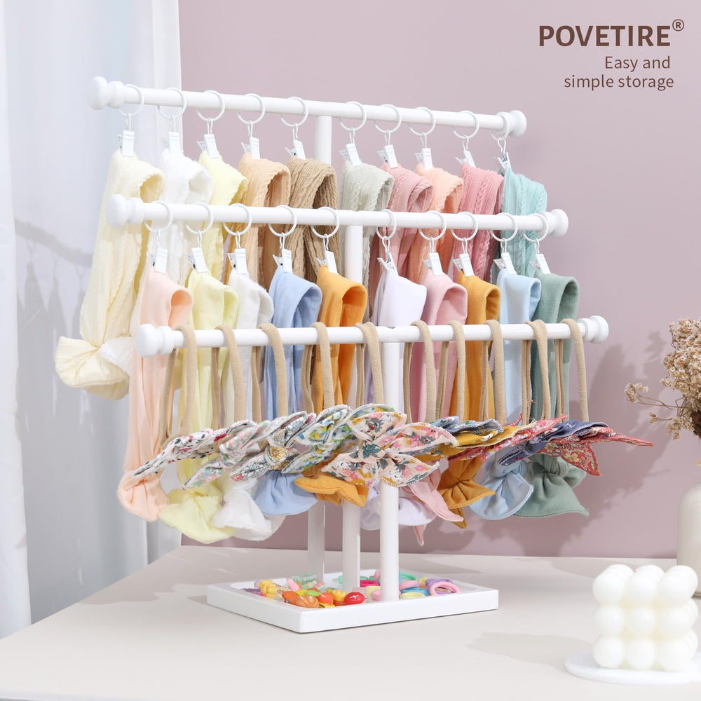 POVETIRE wooden bow organizer 3-tier highlights organized hair accessories