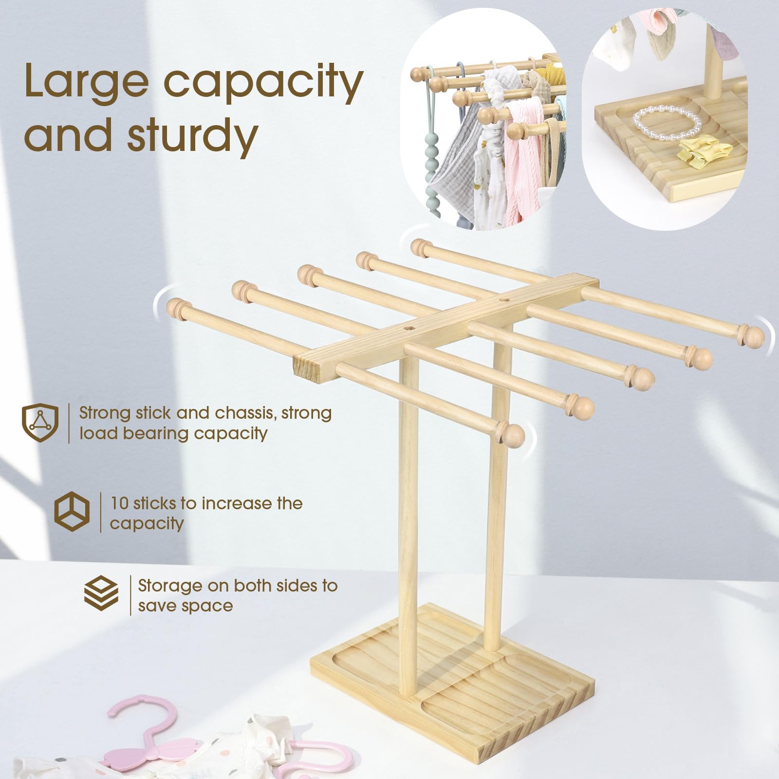 POVETIRE wooden bow organizer on a dresser provides easy access to clips and bows