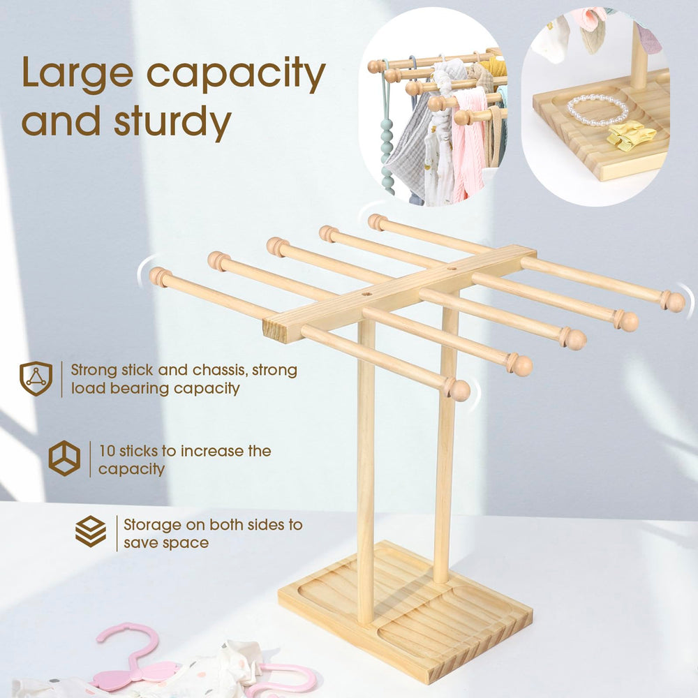 POVETIRE wooden bow organizer on a dresser provides easy access to clips and bows