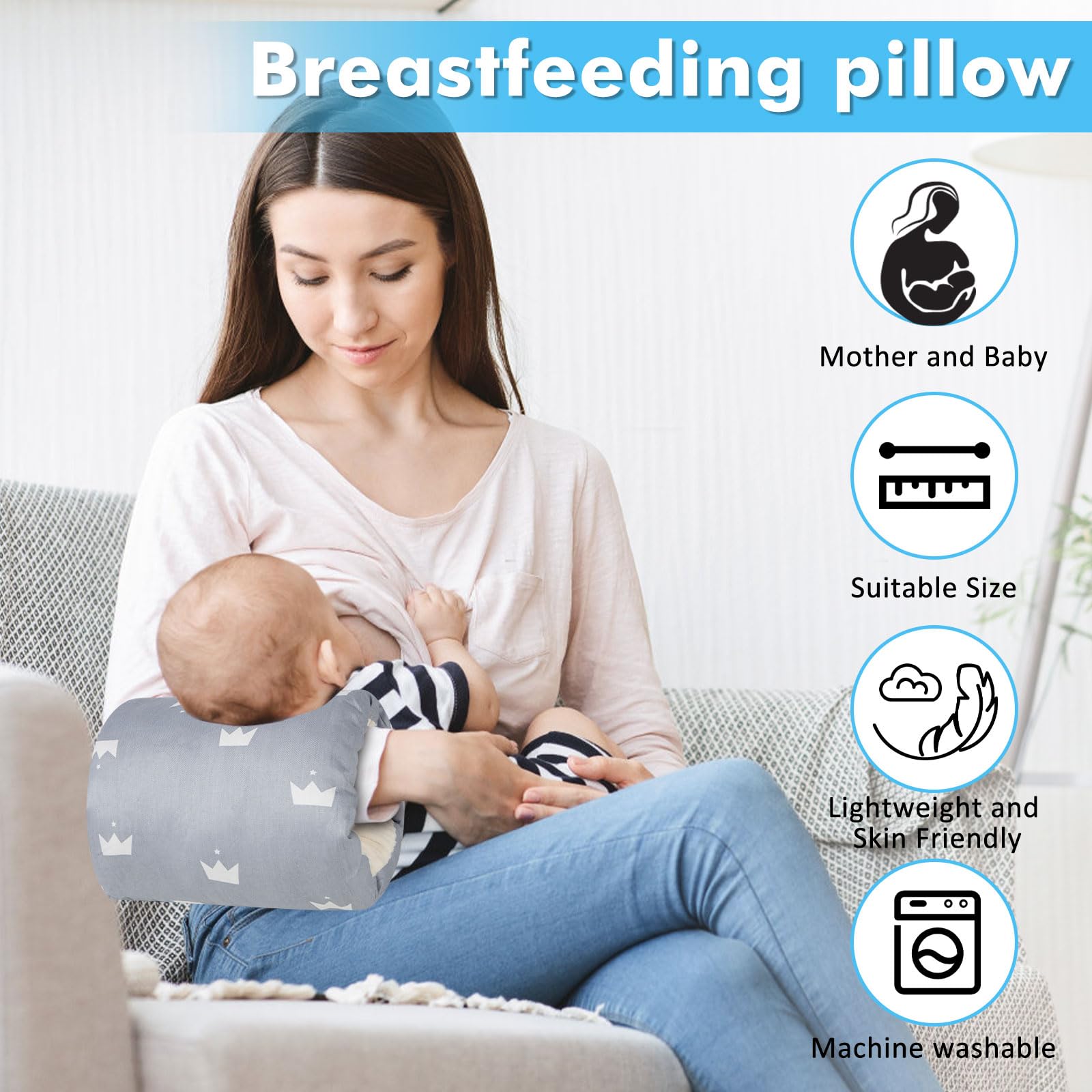 Povkufii Arm Pillow shows baby feeding angle for better latch.