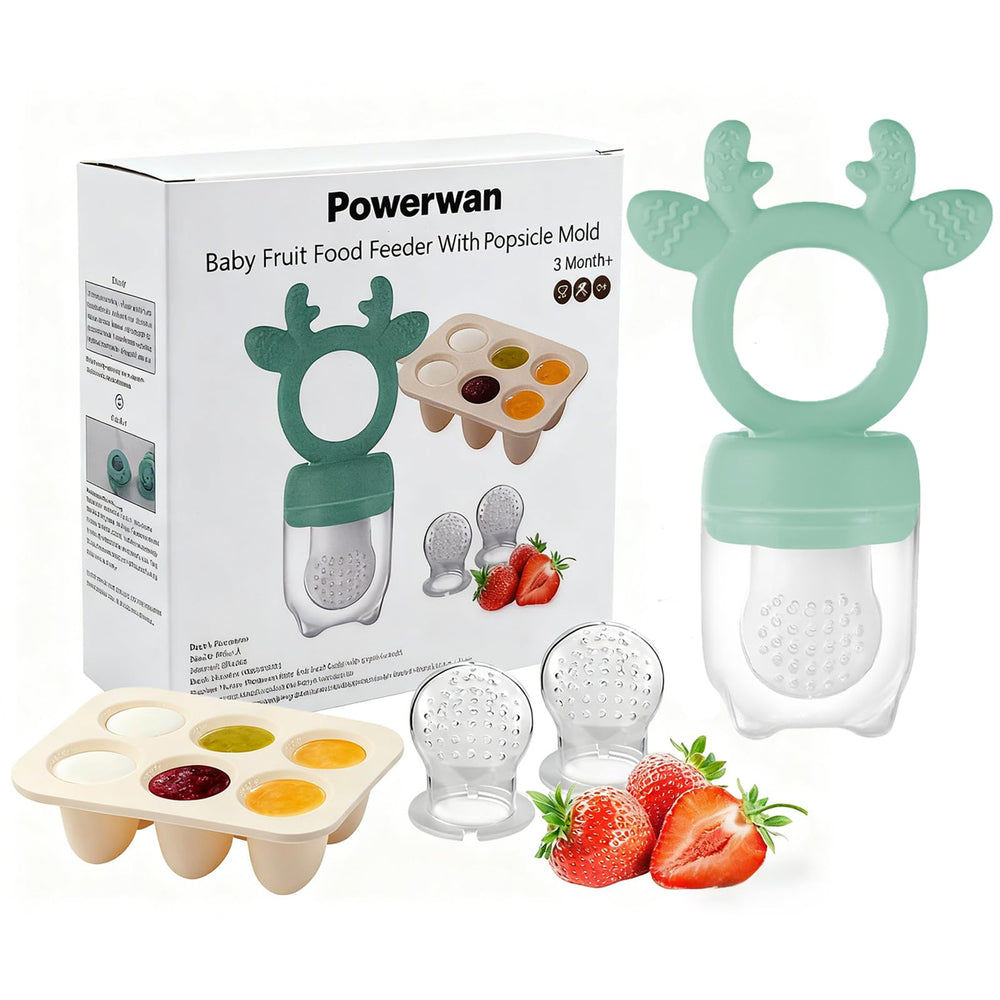 Powerwan baby feeder use with fruits, purees and gentle teething comfort.