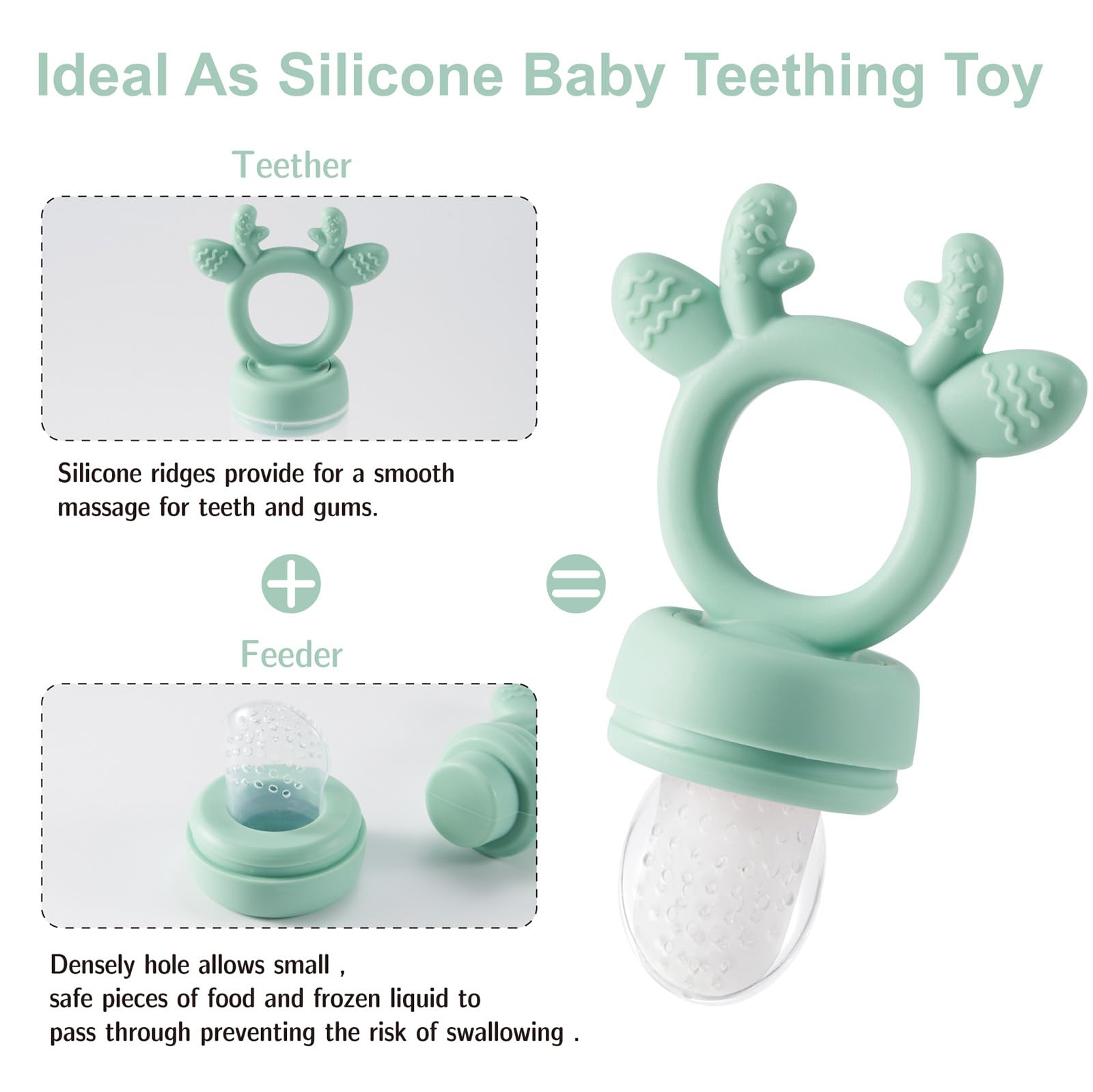Powerwan silicone teether and baby feeder in use, soothing gums during teething.