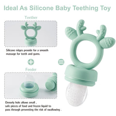 Powerwan silicone teether and baby feeder in use, soothing gums during teething.
