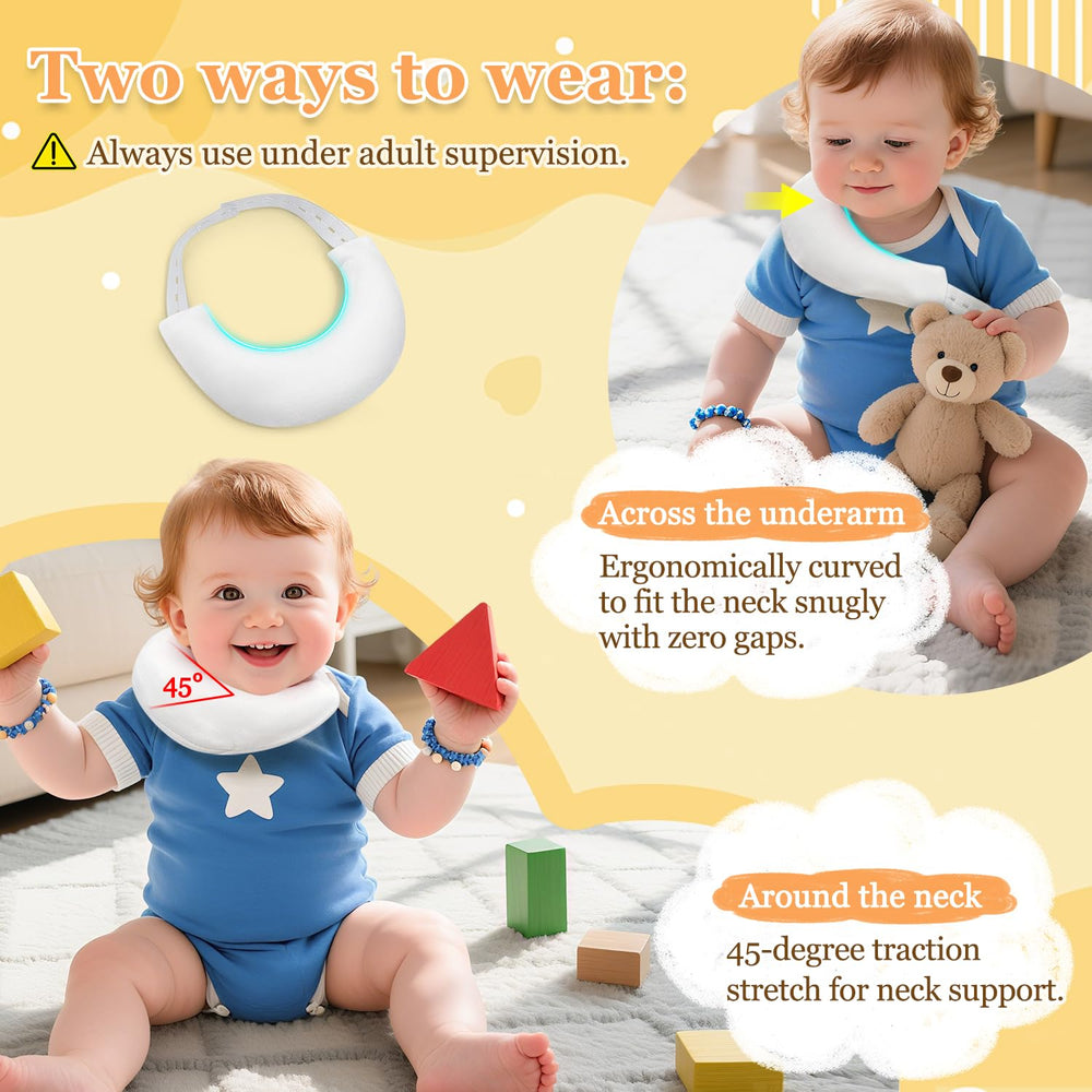 POWYS dual-wearing-around-neck promotes stability during learning to sit.