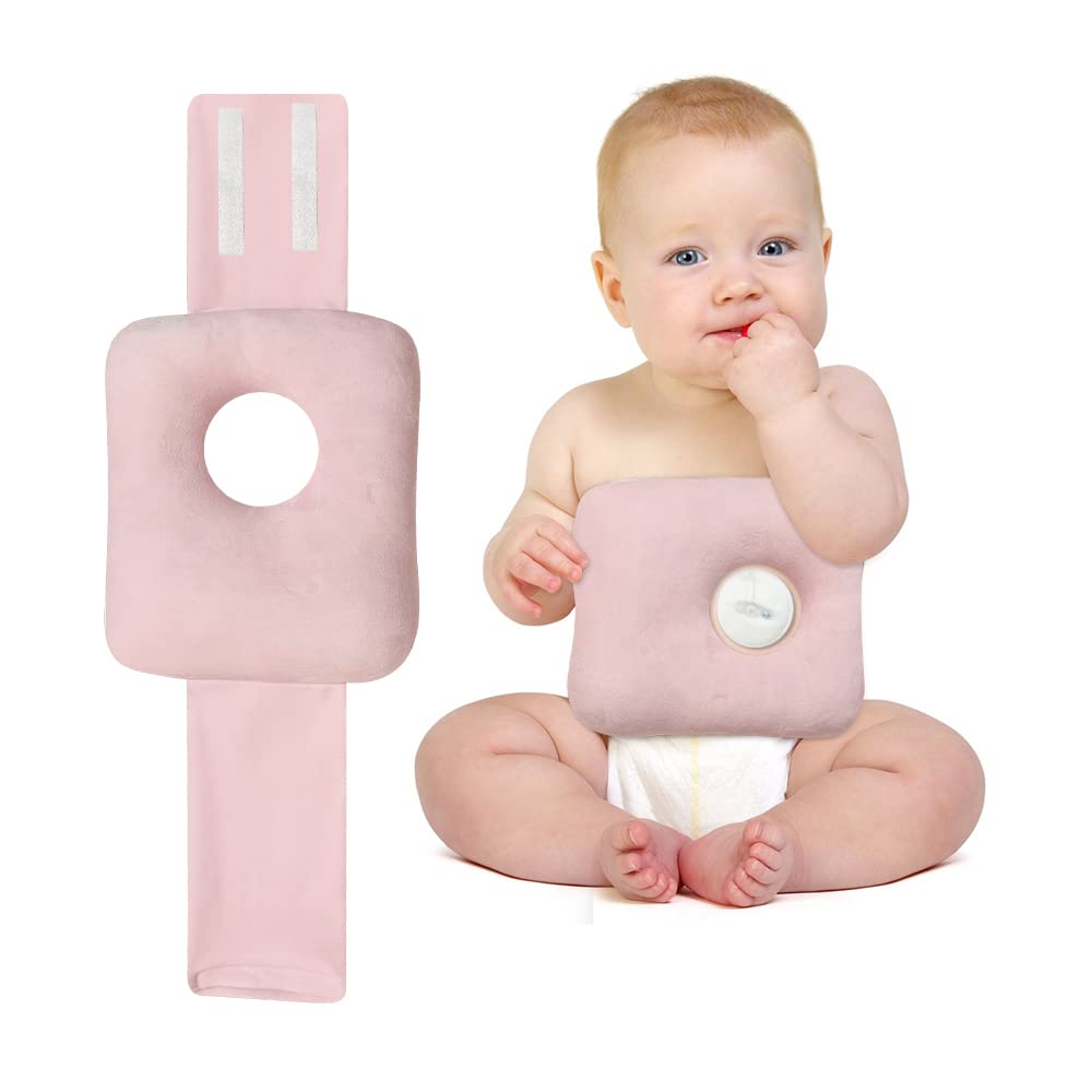POWYS G Tube Pillow hole detail shows space for a feeding-tube during tummy time.