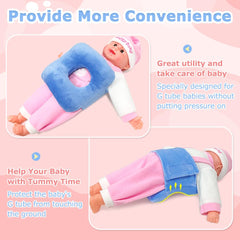 POWYS G Tube port cover pillow close-up highlights protective fabric around the tube.