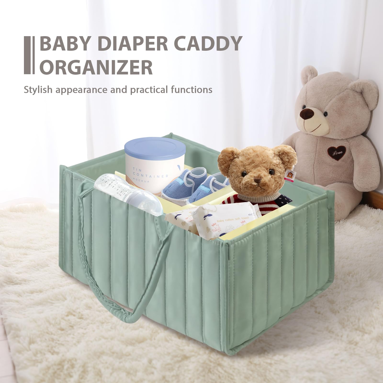 POXXU diaper and wipes caddy with compartments secures items for quick diaper changes.