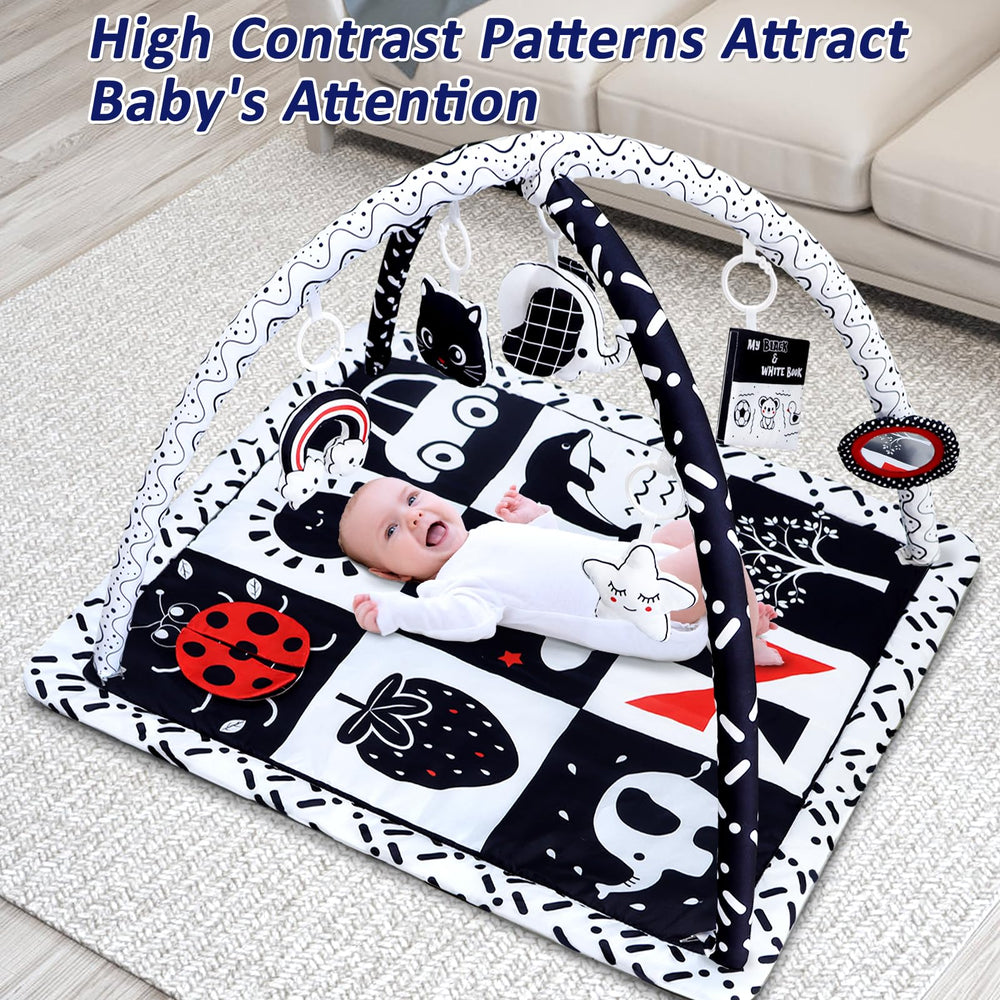 Poycuna black and white gym with detachable toys supports tactile exploration.