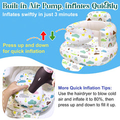 Poycuna inflatable baby seat being wiped clean for quick maintenance.