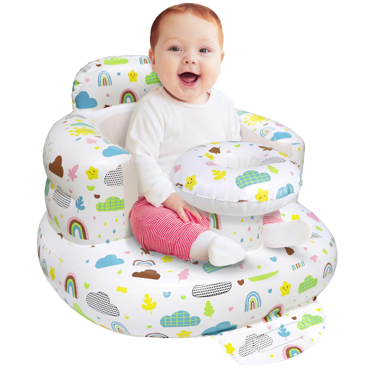 Poycuna inflatable baby seat folded for portable playtime and storage.