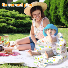 Poycuna inflatable baby seat in use for feeding and play at home.