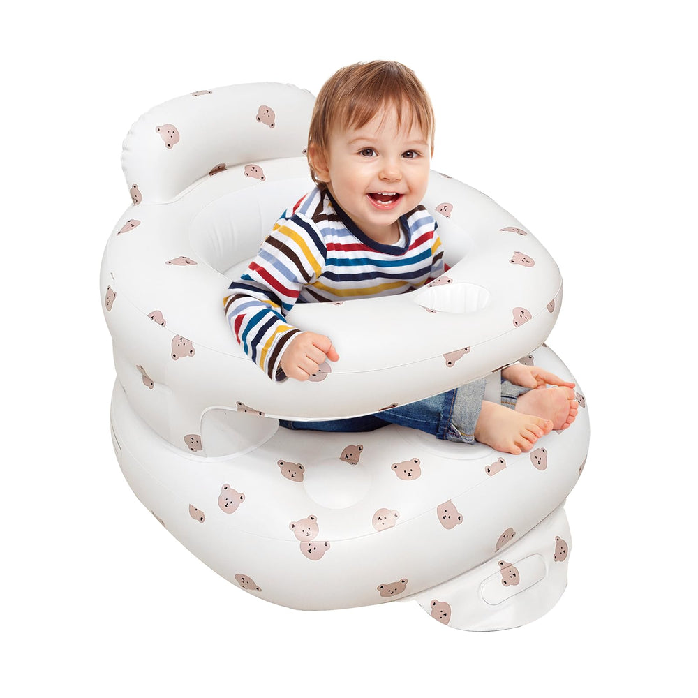POZMTIORE inflatable baby seat Bear front view showing ergonomic backrest and safe design.