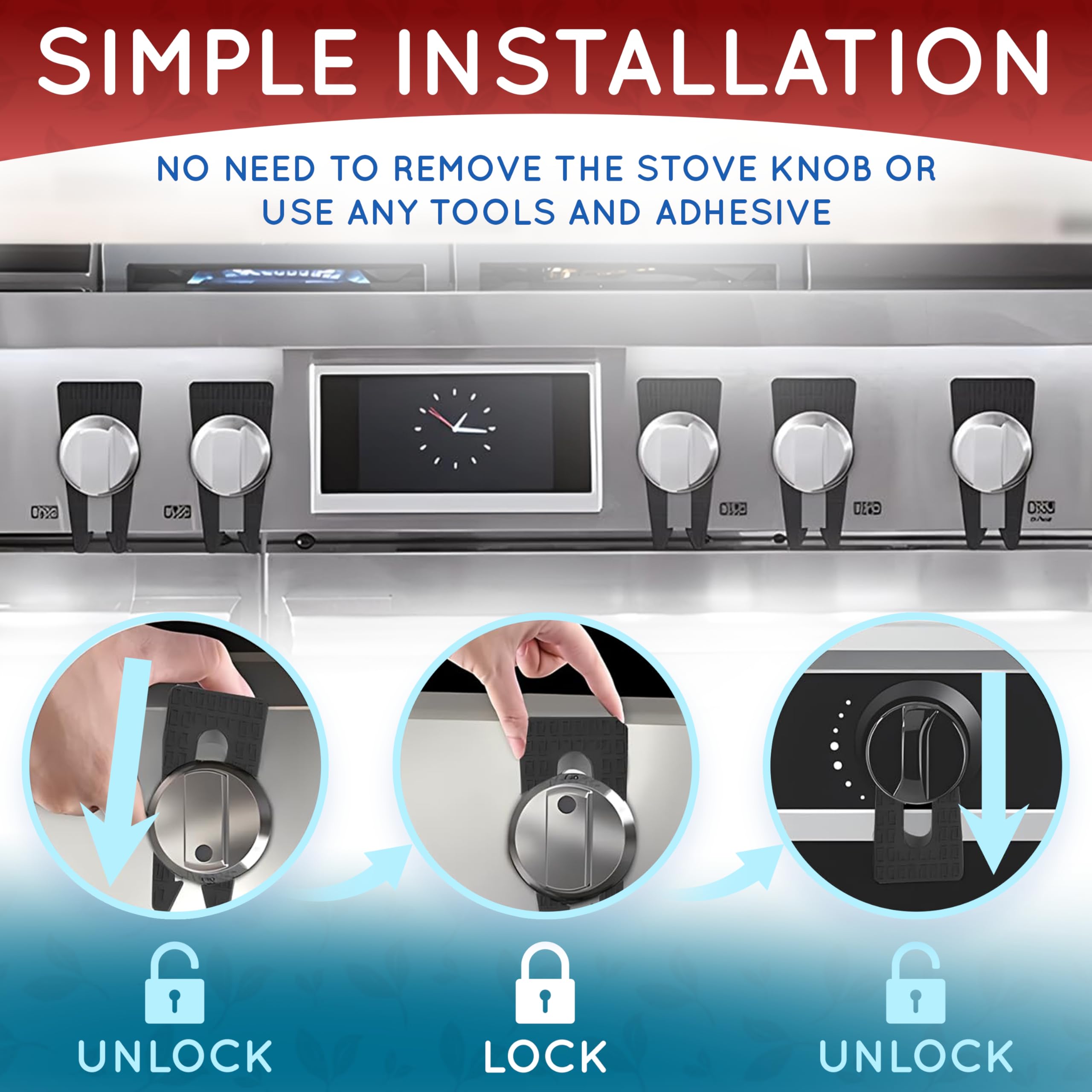 POZOZA stove knob locks easy installation without removing knobs.