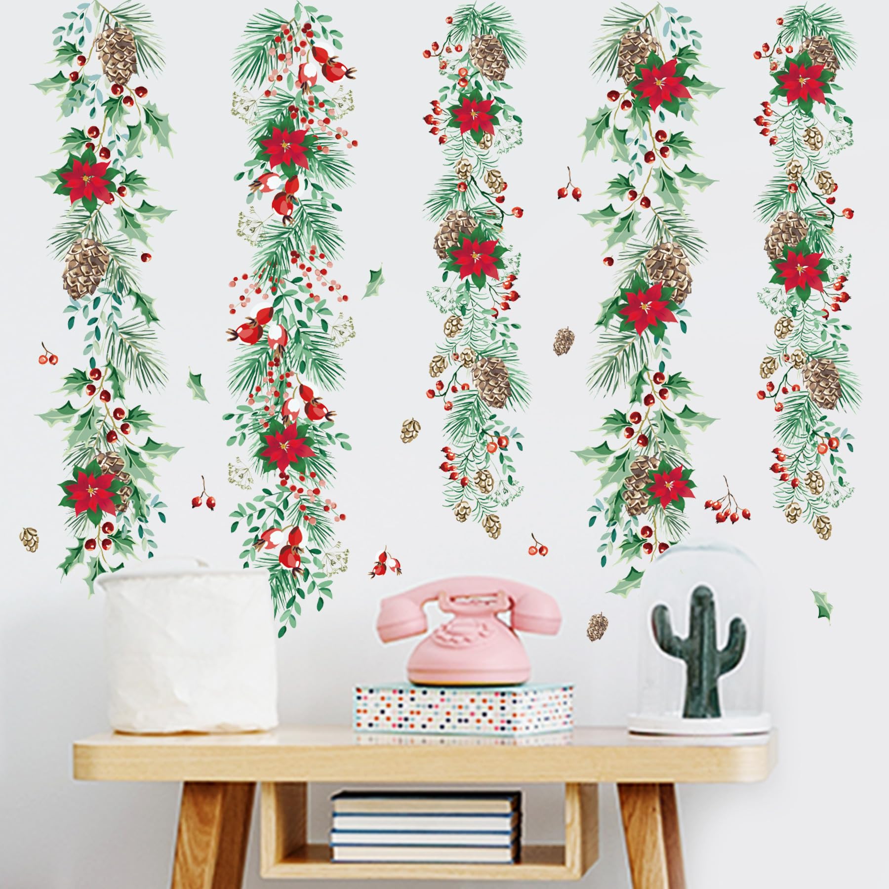 Prabahdak garlands wall sticker holly-leaves evokes traditional greenery on doors, glass, or cabinets.