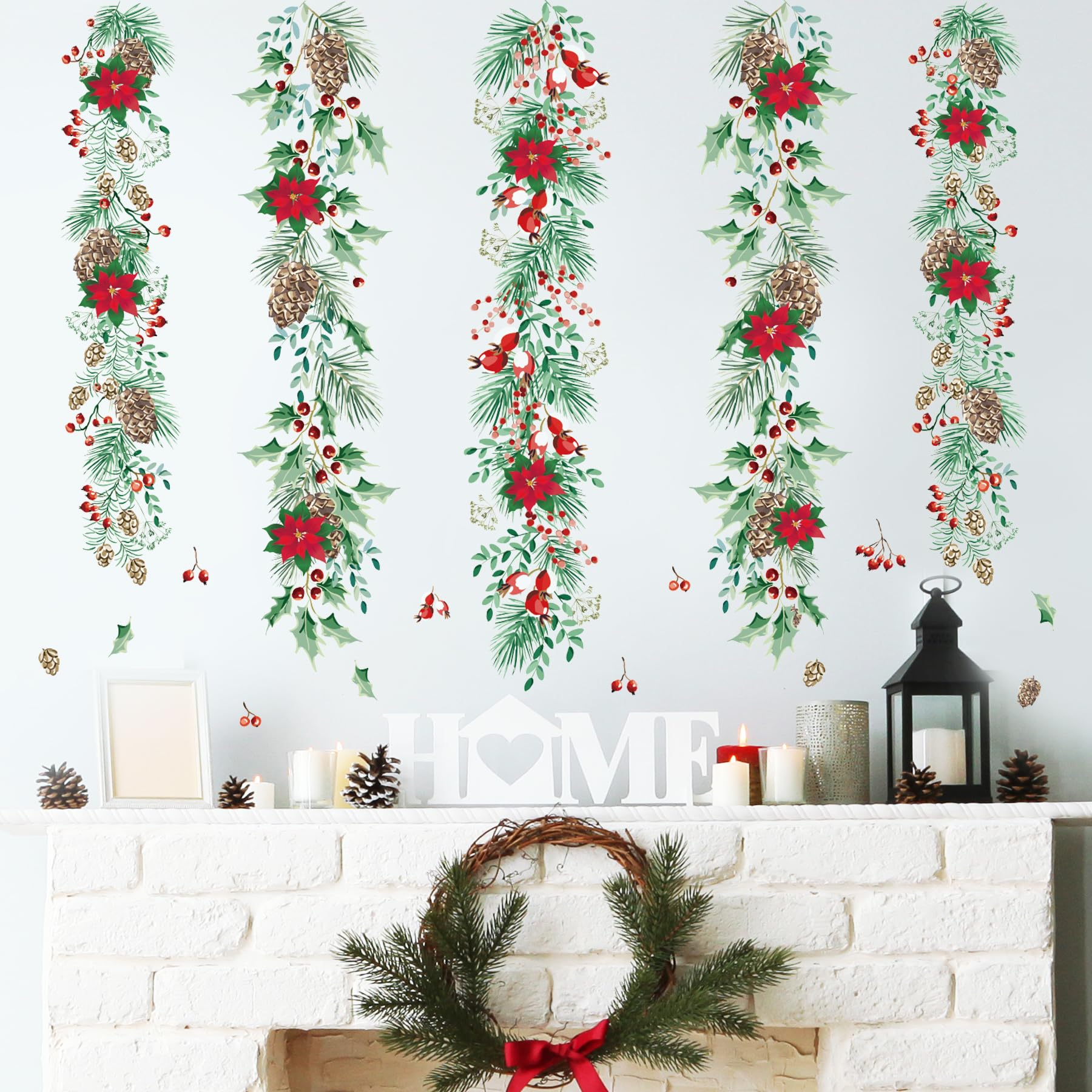 Prabahdak Christmas garlands wall sticker poinsettias creates festive focal points on walls or windows.