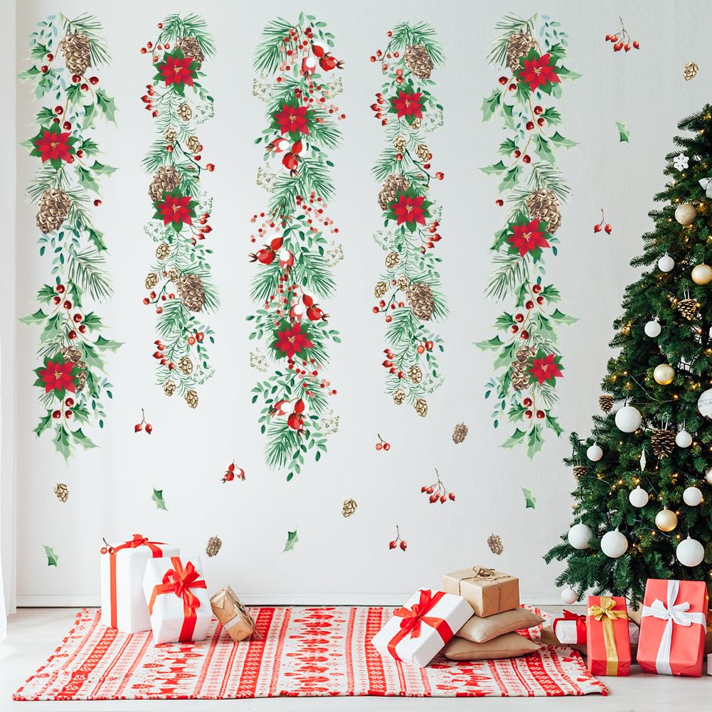 Prabahdak Christmas garlands window sticker 30cm x 90cm-3-pack suits mantel or entryways.