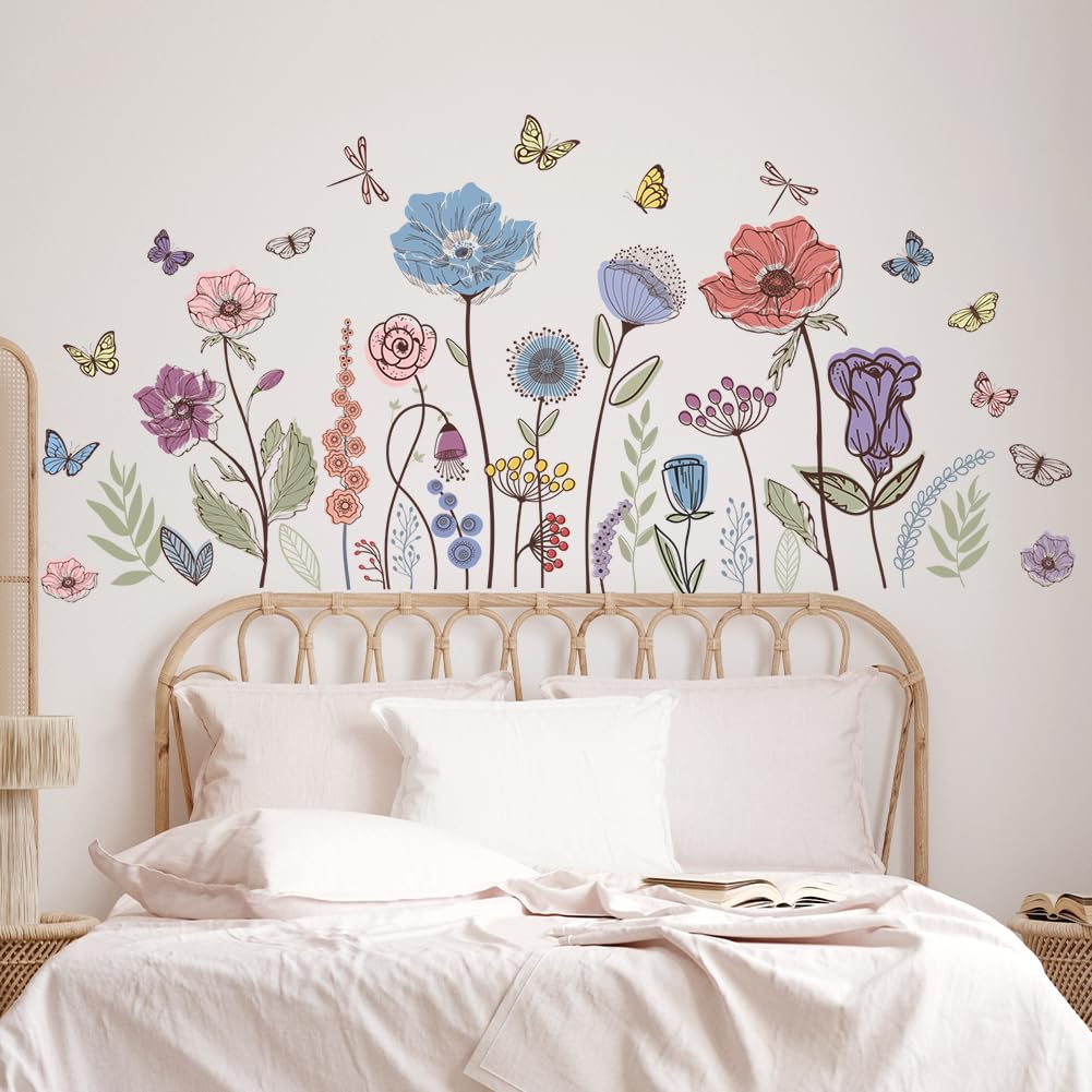 Prabahdak flower wall decal with butterflies creates a cozy nursery mood.
