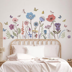 Prabahdak flower wall decal with butterflies creates a cozy nursery mood.