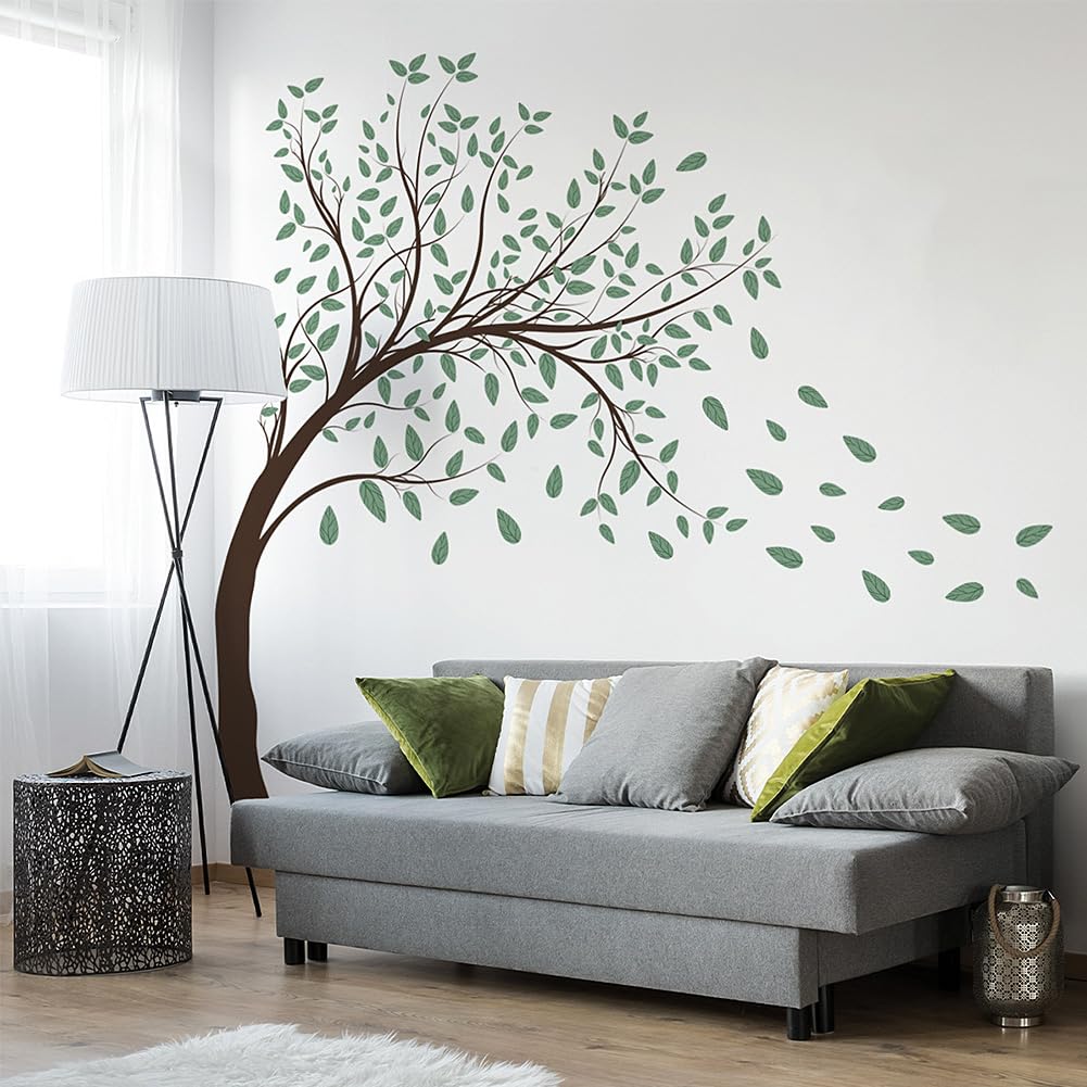 Prabahdak green-tree-big-tree wall decal creates a calming focal point in living rooms