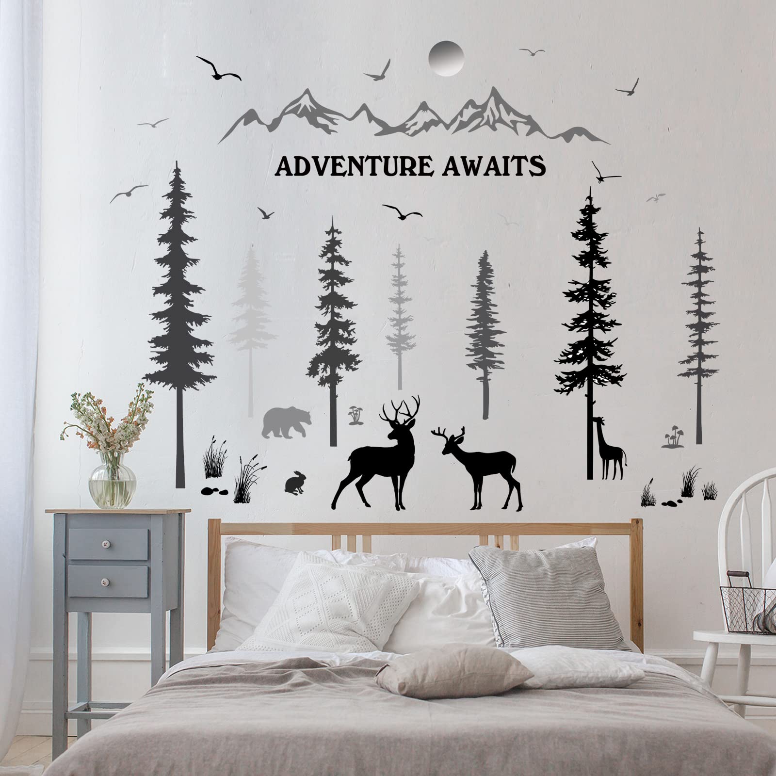 Prabahdak pine tree wall decal brings nature-inspired ambiance to smooth walls.