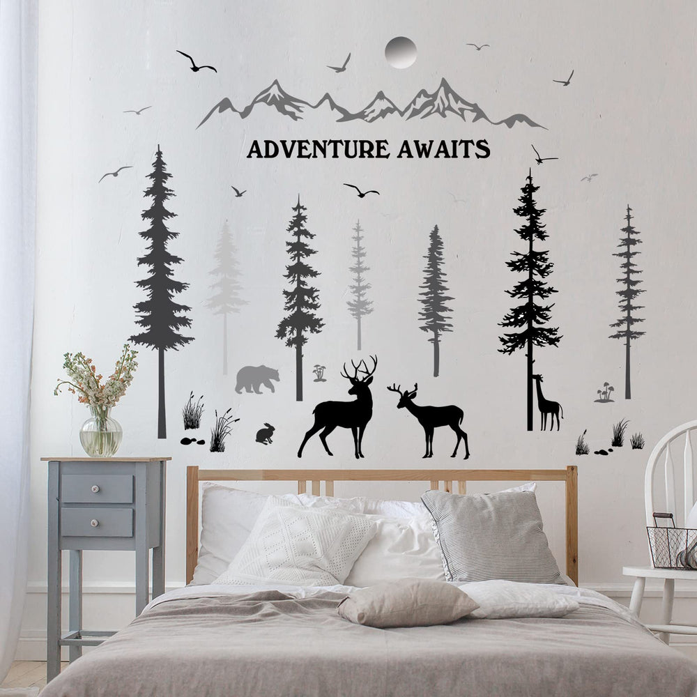 Prabahdak pine tree wall decal brings nature-inspired ambiance to smooth walls.