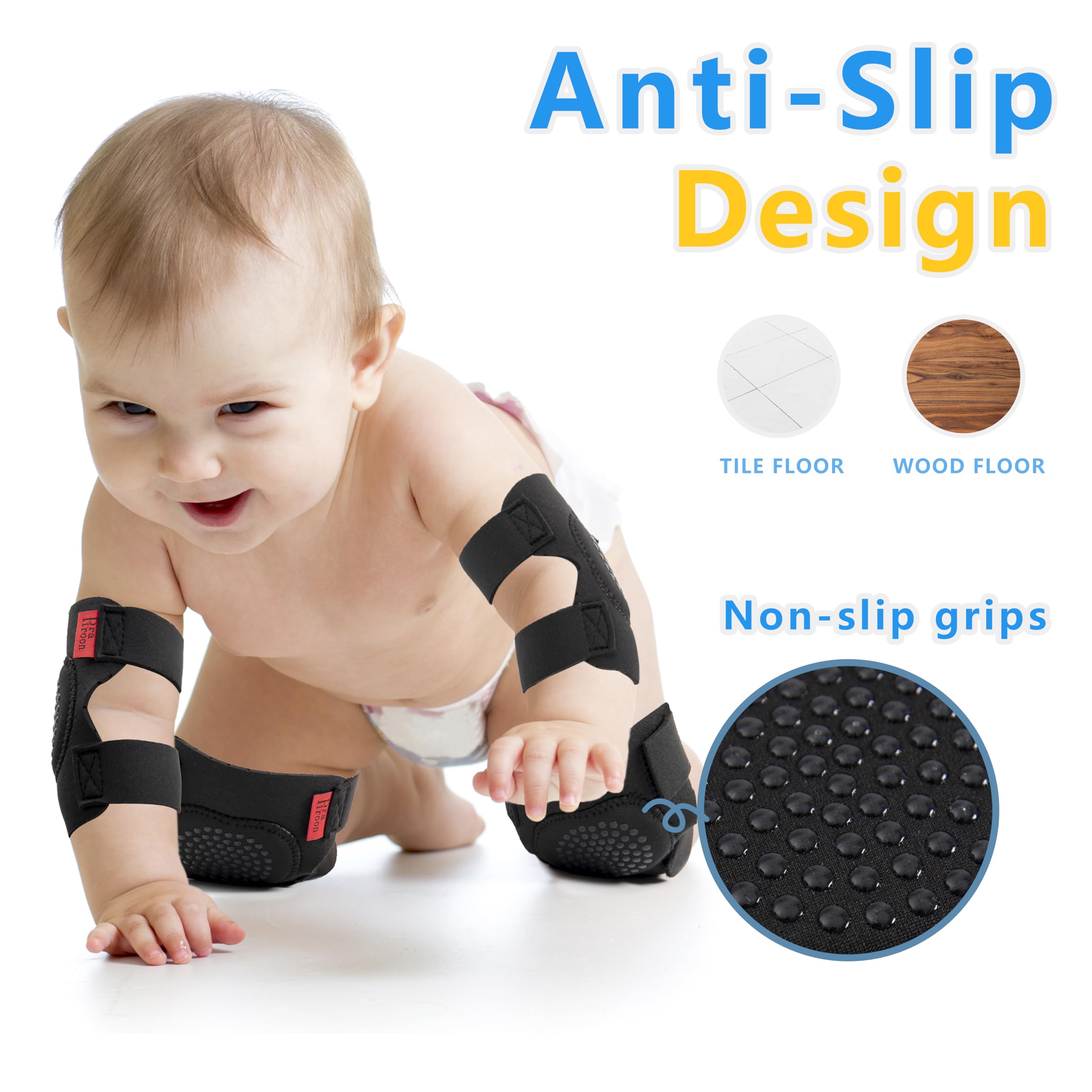 Prapiroon adjustable knee pads with Velcro fit ages 6-24 months.