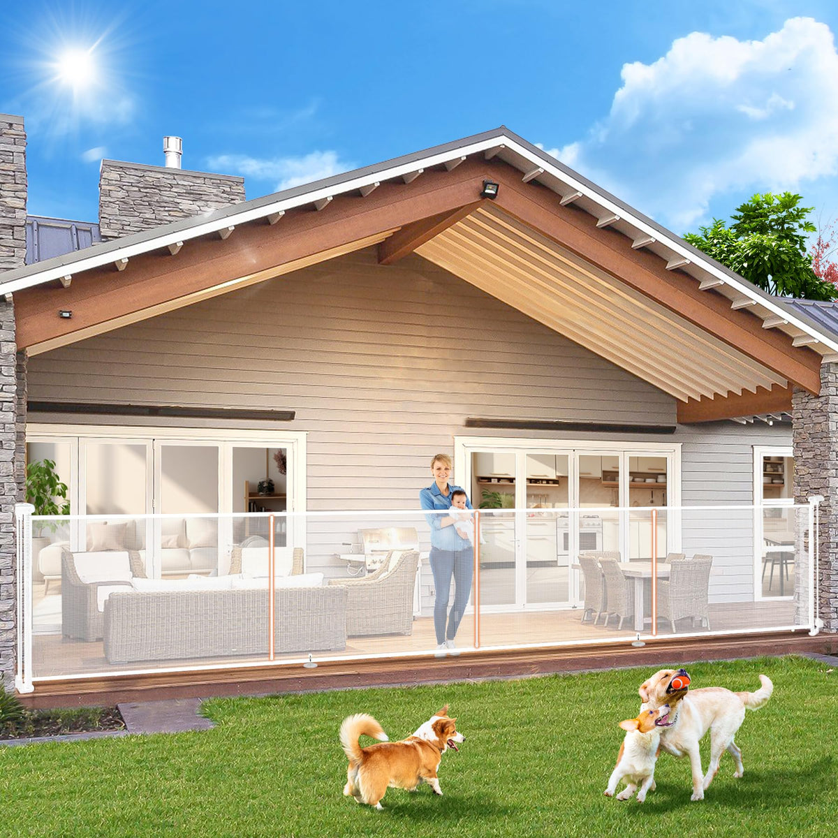 Pravoluxmax retractable gate, 180-inch closed, ideal for wide doorways.