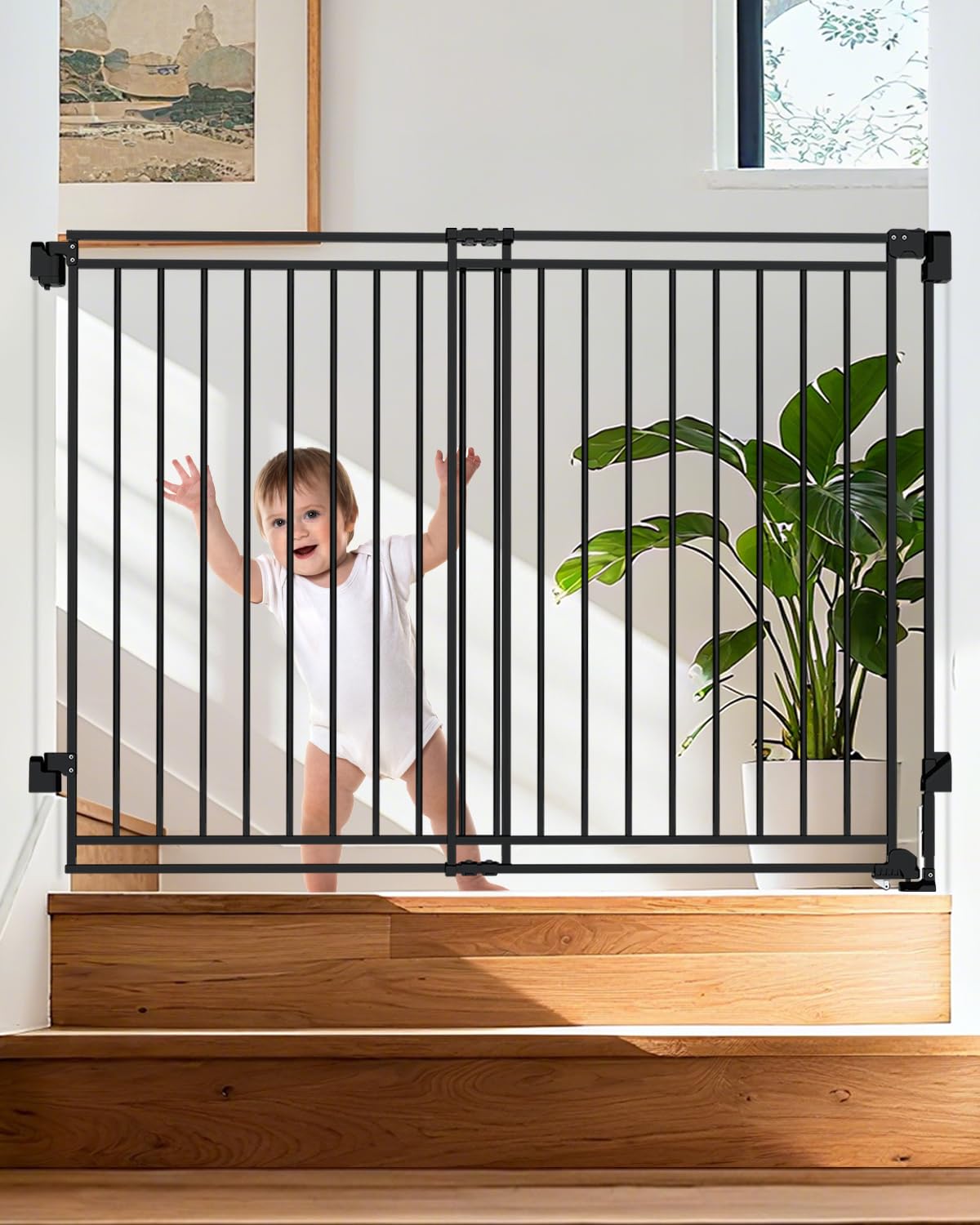 Pravoluxmax 39-inch height gate secures stairs and doorways for family safety.