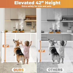 Pravoluxmax 42-inch tall gate closeup highlights height for better baby and pet containment.