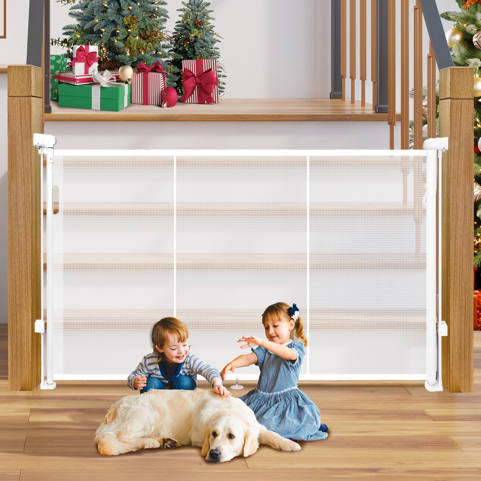Pravoluxmax 42in height retractable gate showcases tall safety at stairs.