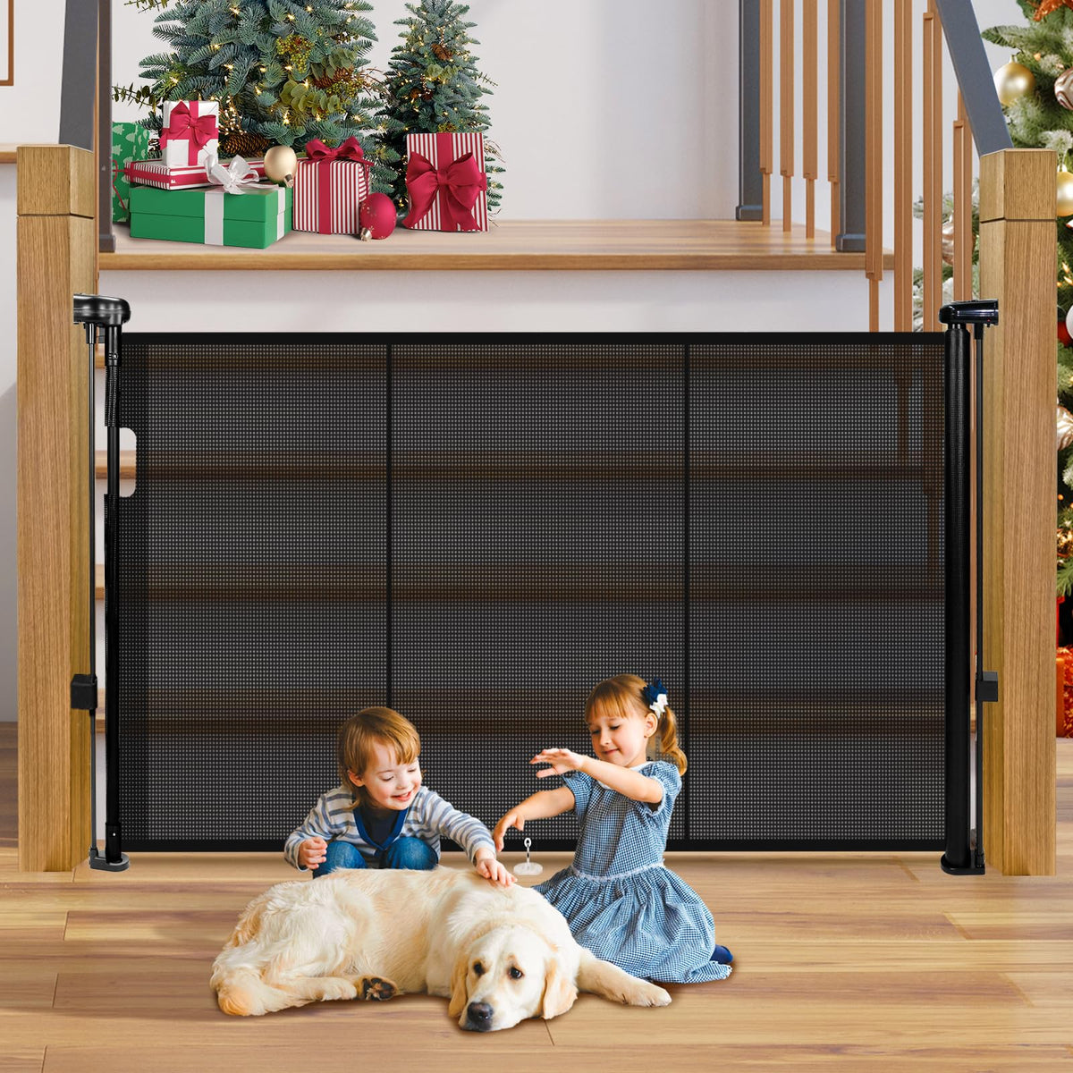 Pravoluxmax 42-inch height gate visibly tall barrier for stairs enhances child safety.