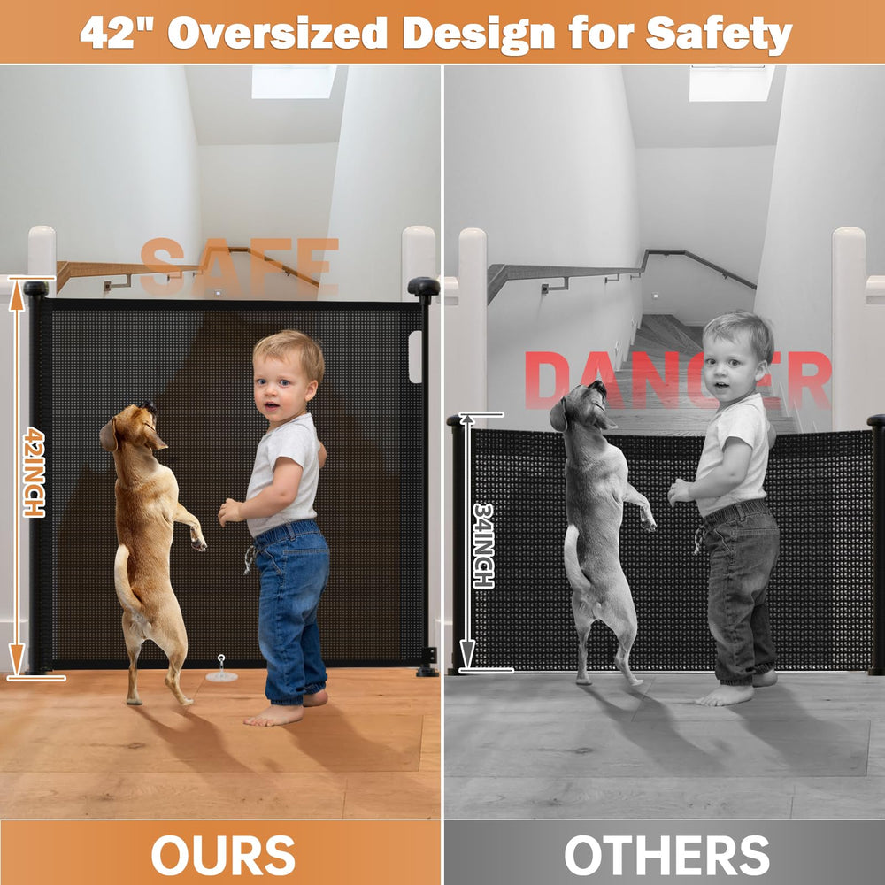 Pravoluxmax 55-inch wide mesh gate extended in doorway, versatile for doorways and hallways.