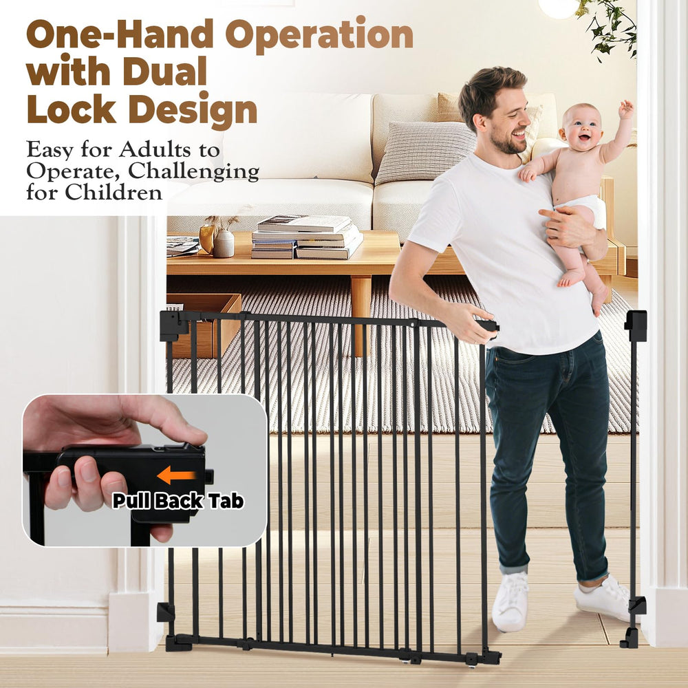 Pravoluxmax automatic-closing-feature gate automatically closes when opened between 20 and 90 degrees.