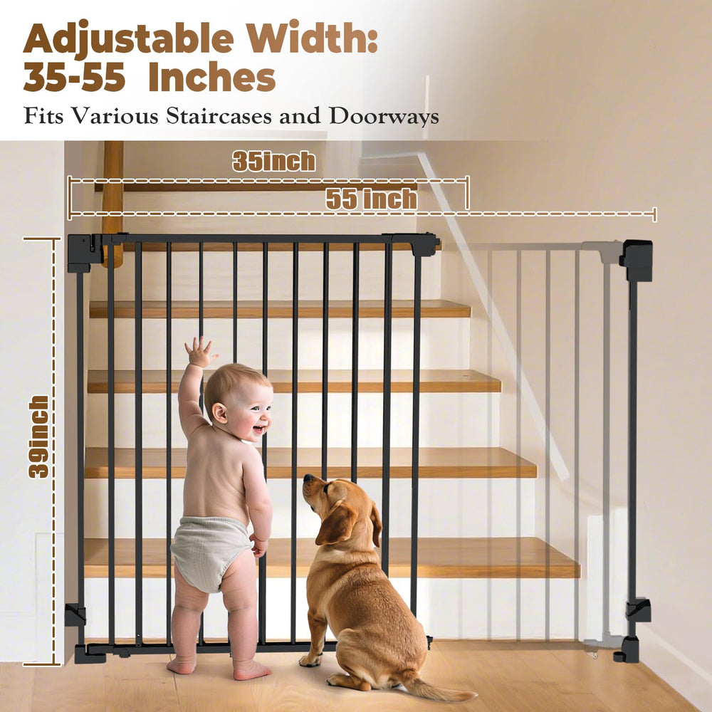 Pravoluxmax adjustable-width gate fits 35 to 55 inches, ideal for stair and hallway entries.