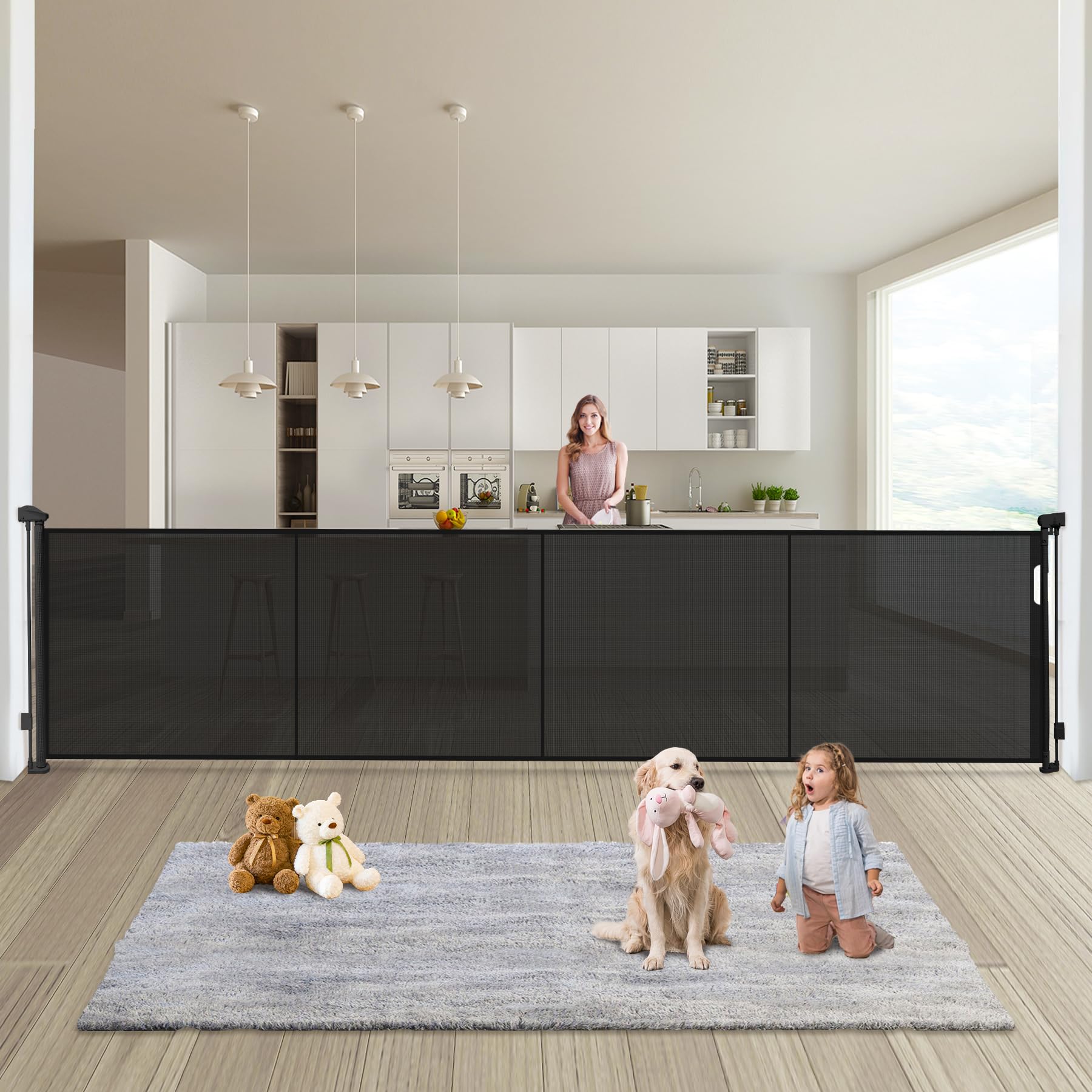 Pravoluxmax retractable baby gate full view in doorway shows tall height for toddlers and pets