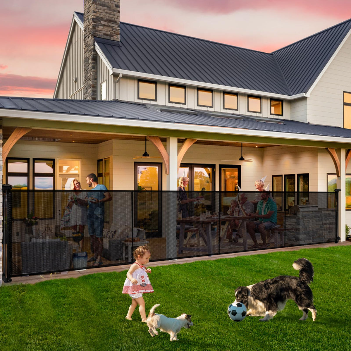 Pravoluxmax retractable gate extended width in action for large openings.