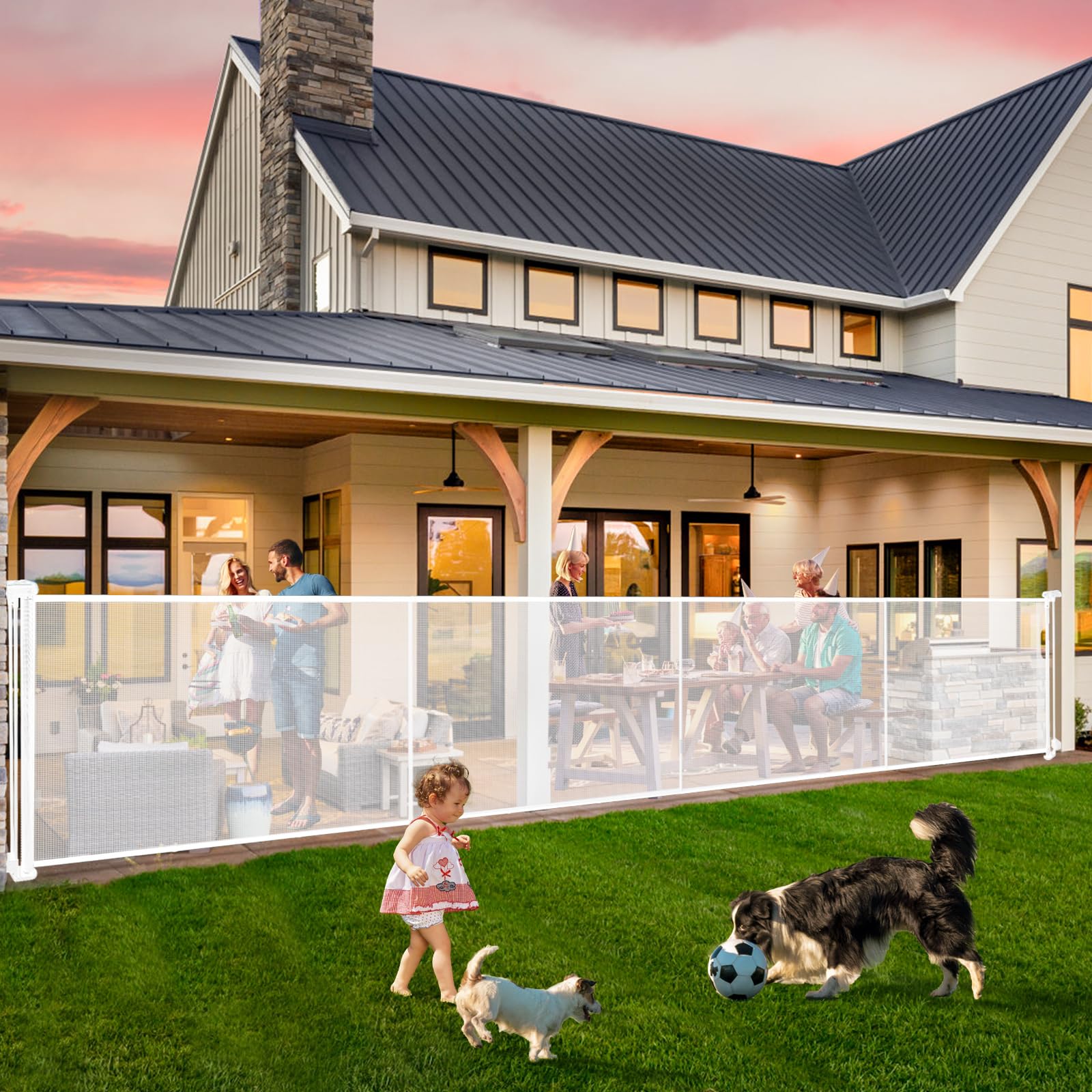 Pravoluxmax retractable gate extended to 200 inches for wide openings