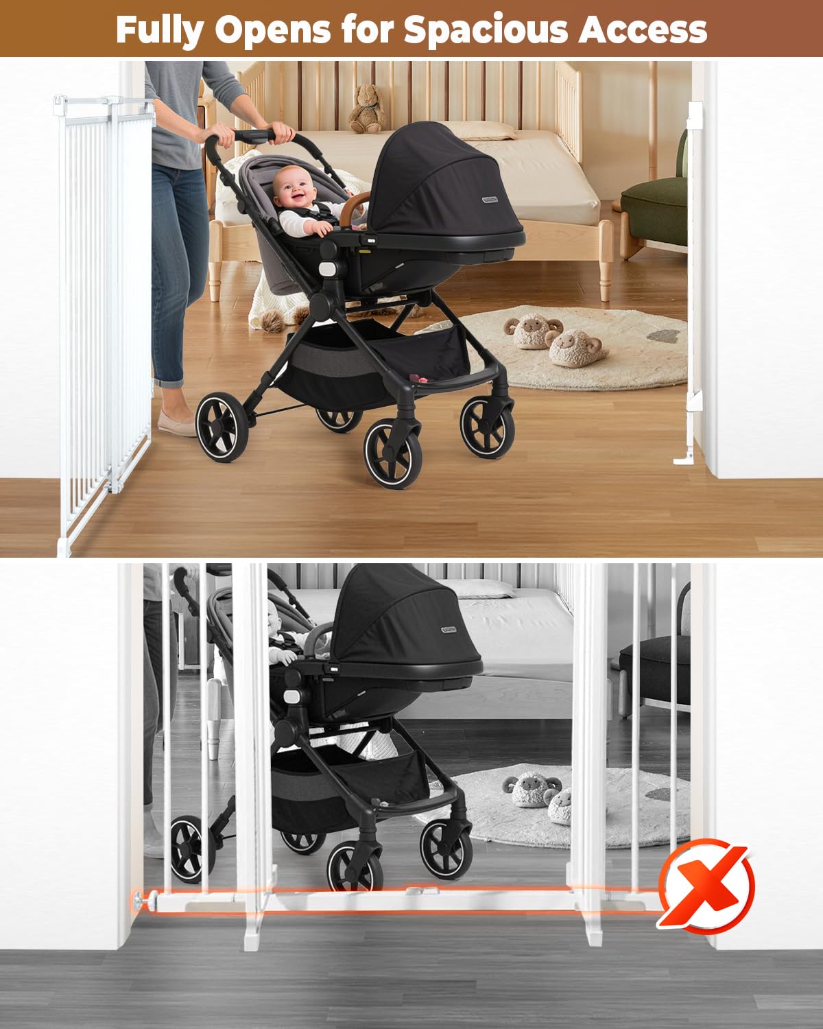 Pravoluxmax walk-through door gate lets adults pass smoothly while children stay contained