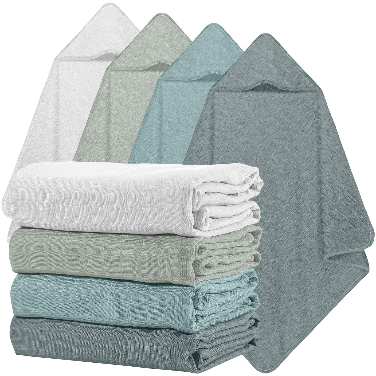 Preboun 4pcs muslin hooded towels green pack keeps baby warm and dry