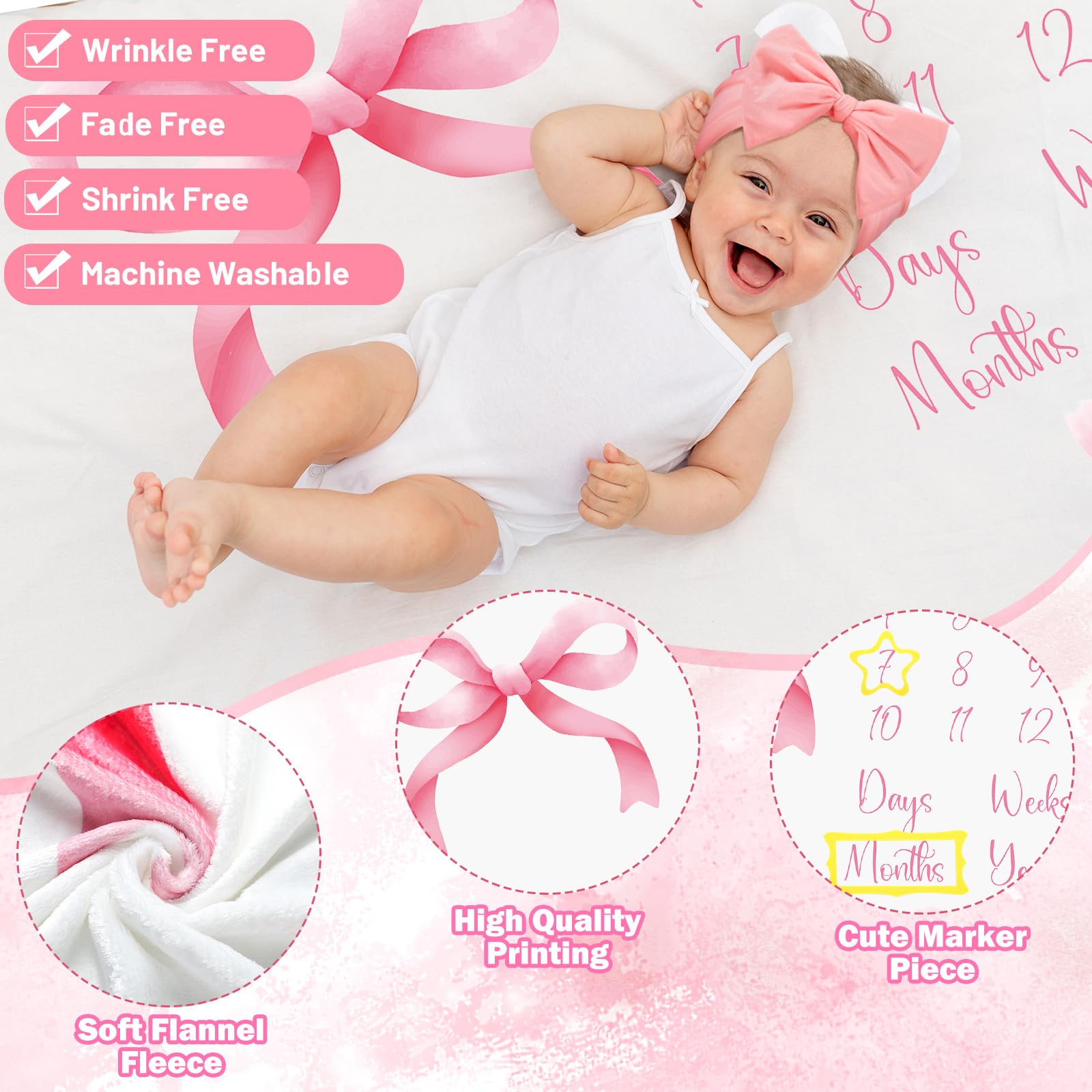 Preboun baby milestone signs mark each month during photos.