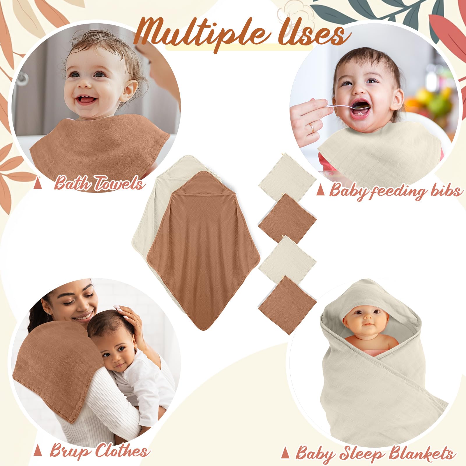 Preboun baby towel washcloth set folded shows versatile bath and feeding uses