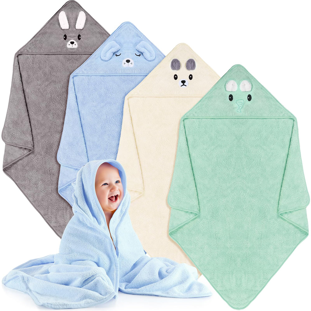 Preboun coral fleece baby hooded towel set with soft fibers for gentle post-bath warmth