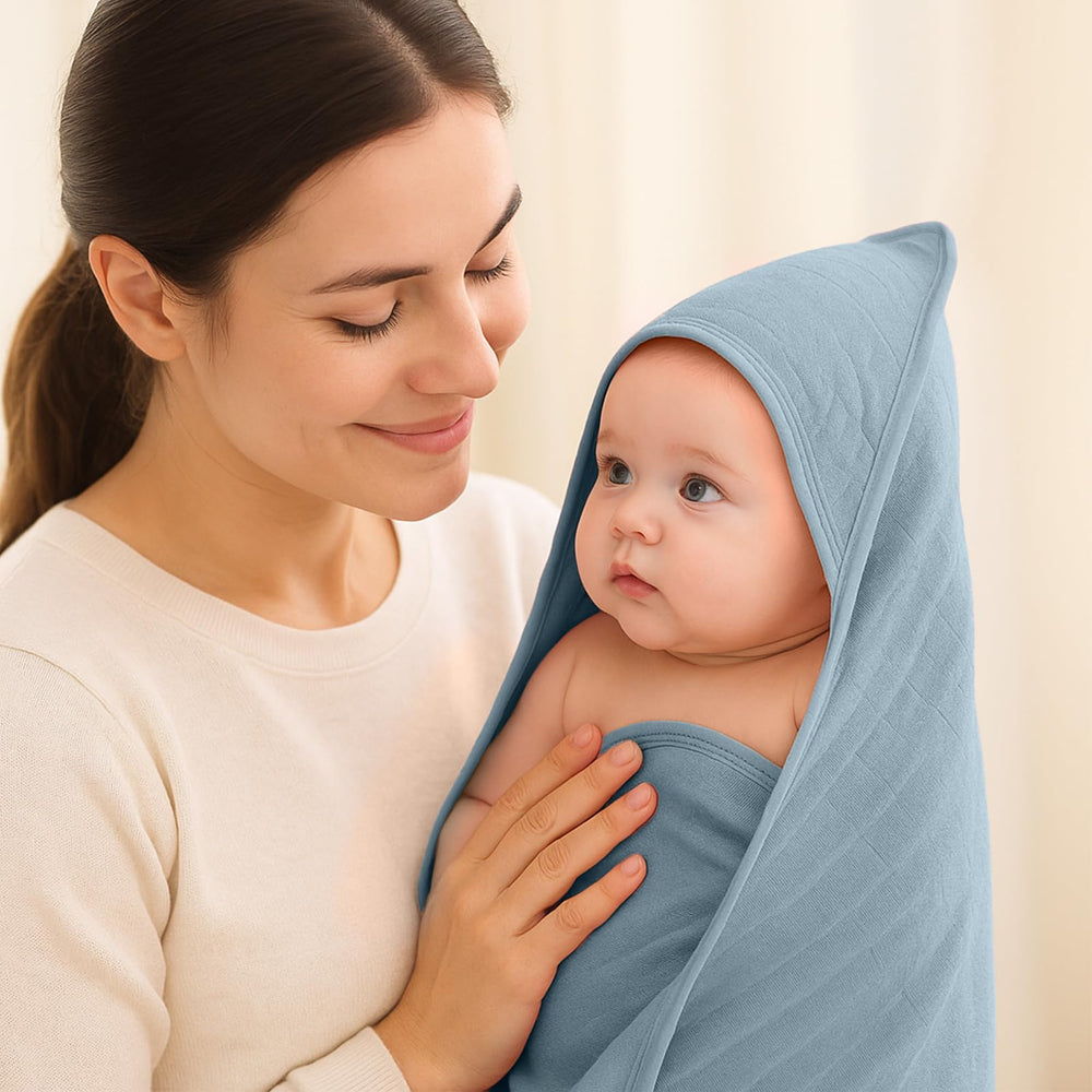 Preboun easy-care muslin towel showing machine washable durability