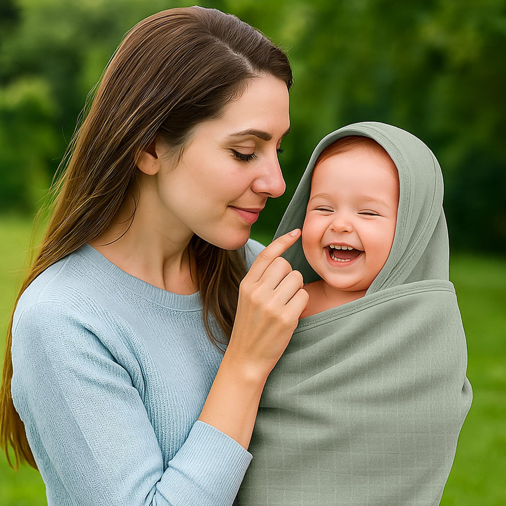 Preboun four-pack muslin towels shows color options for everyday baby care